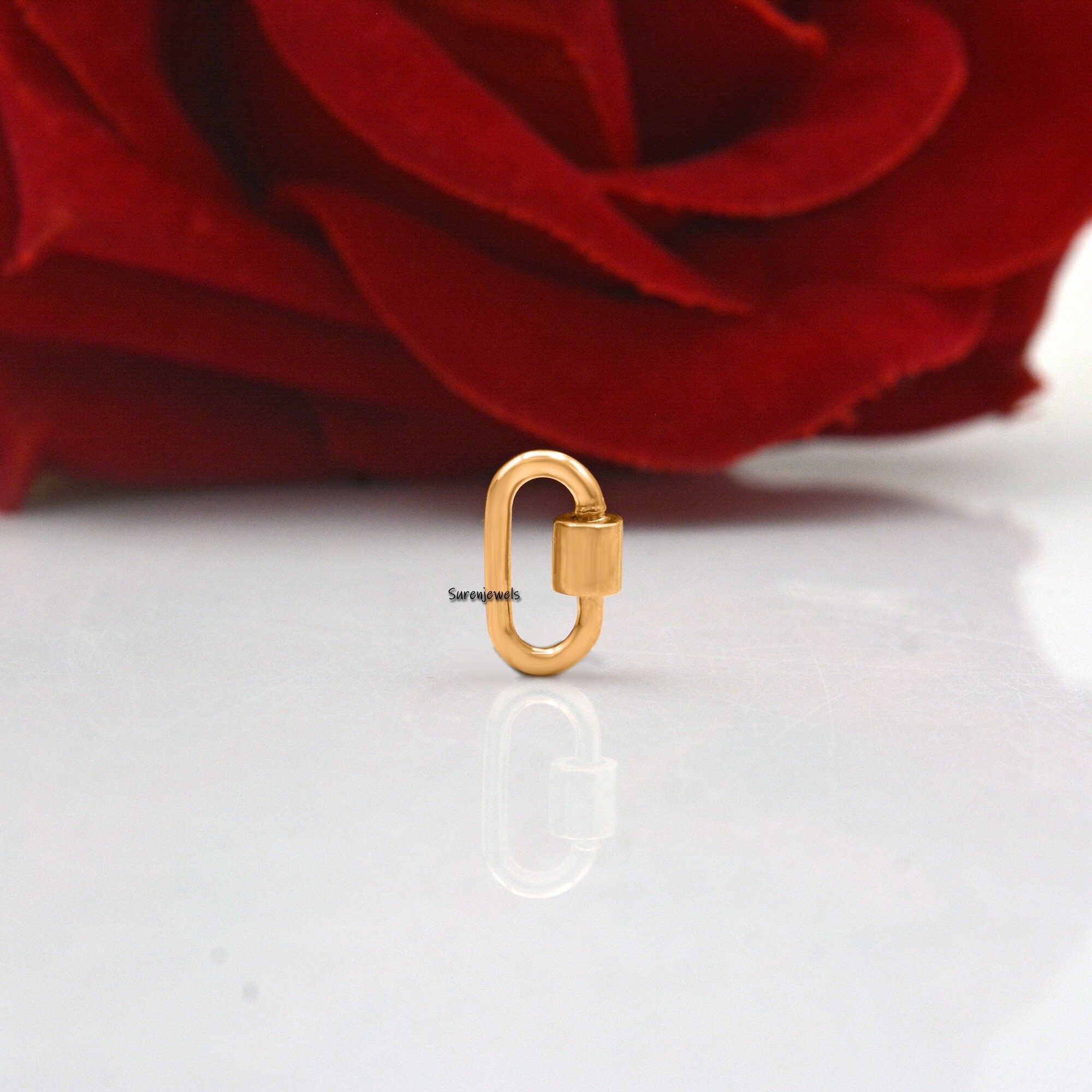 9K Solid Gold Carabiner Lock: Handmade Jewelry Clasp - View 4 - Suren Jewels | SKU: SJC130-9KYG-10M