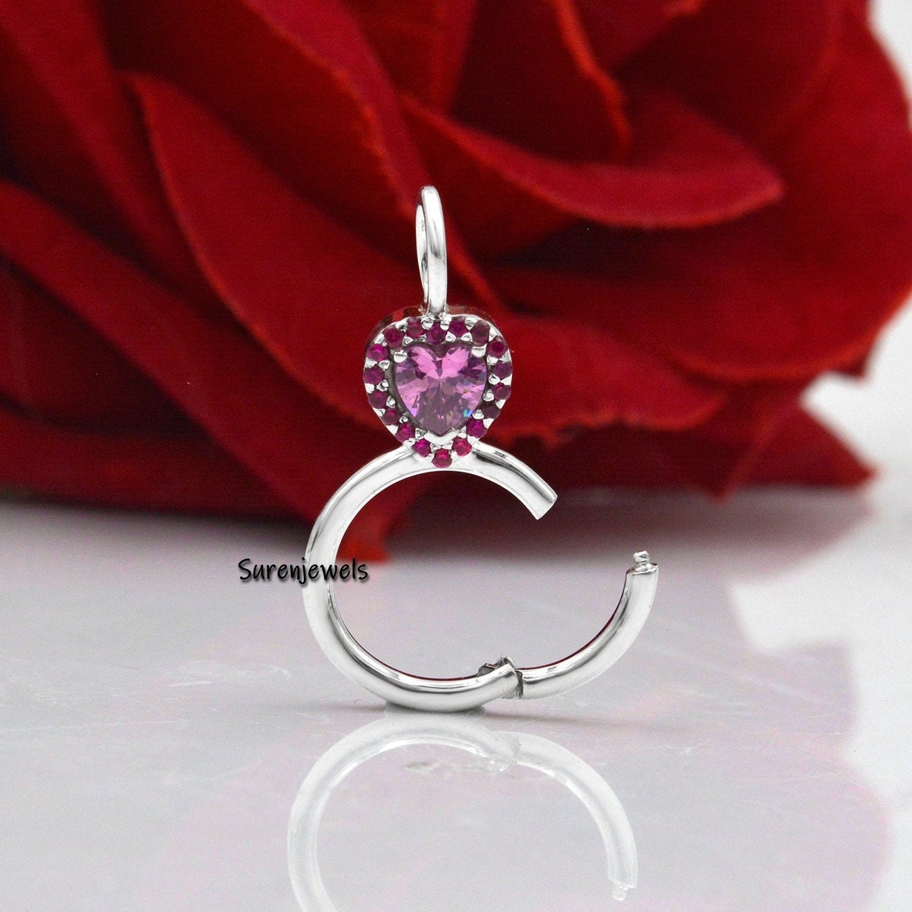 14k Gold Charm Holder Pendant: Handmade Pink CZ Enhancer - View 4 - Suren Jewels | SKU: SJP1117-SLYGCZWHPK-20M