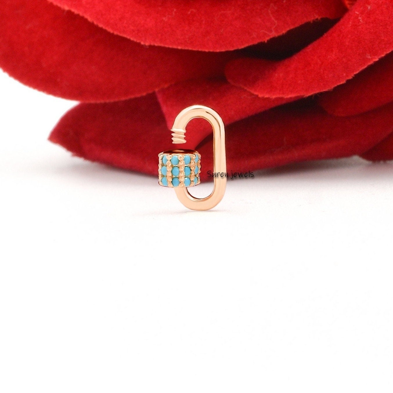 14k Gold Gemstone Carabiner Lock: Handmade Charm Pendant (12x6MM) - Suren Jewels | SKU: SJC132-