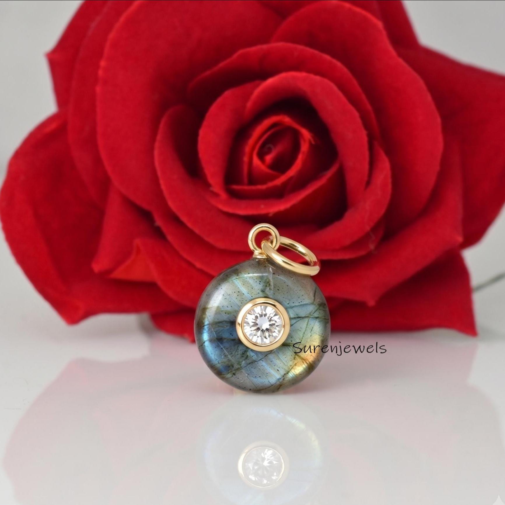 14K Gold Plated Carved Gemstone Round Ball Pendant, Gemstone Round Disc Pendant, Designer Handmade Ball Disc Pendant, Quartz