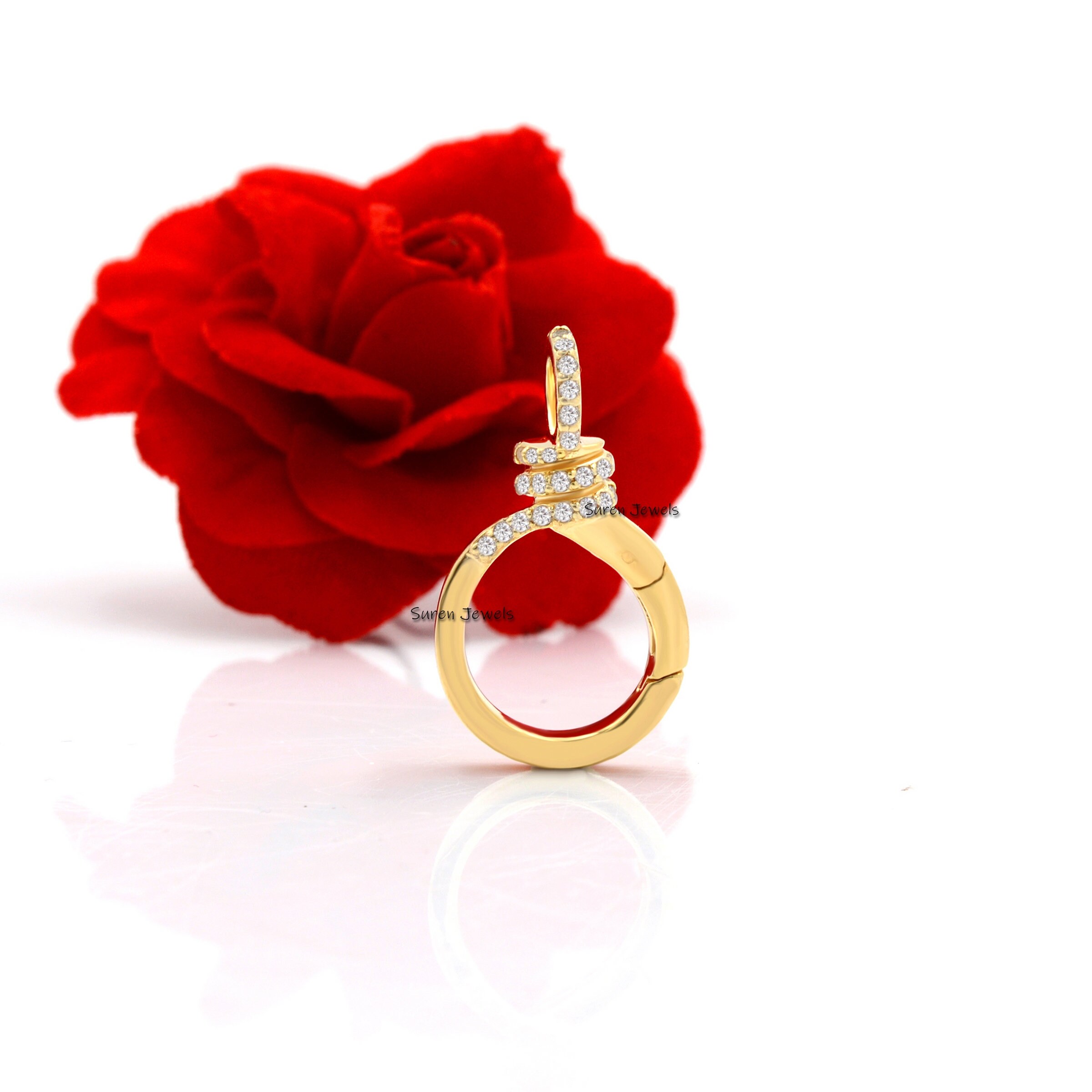 14K Gold Diamond Charm Lock: Enhancer Pendant Clasp (25MM) - Suren Jewels | SKU: SJL788