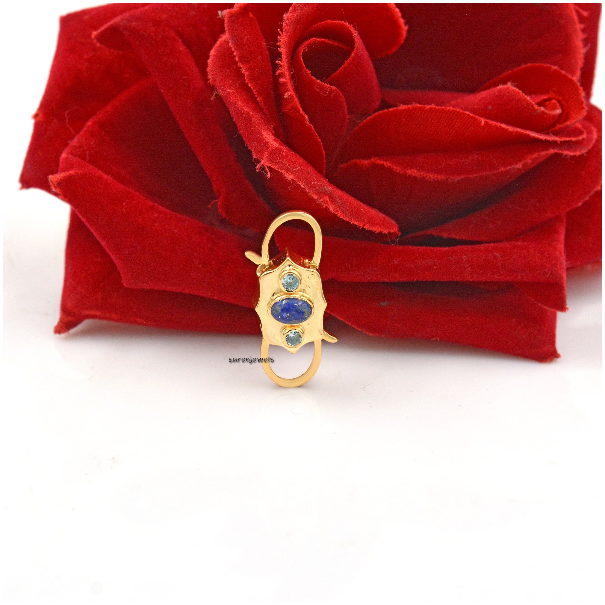 Turquoise & Pink Quartz Padlock: 14k Gold Vermeil Connector - View 2 - Suren Jewels | SKU: SJP68-SLYGTQPQ-N22-18I-925