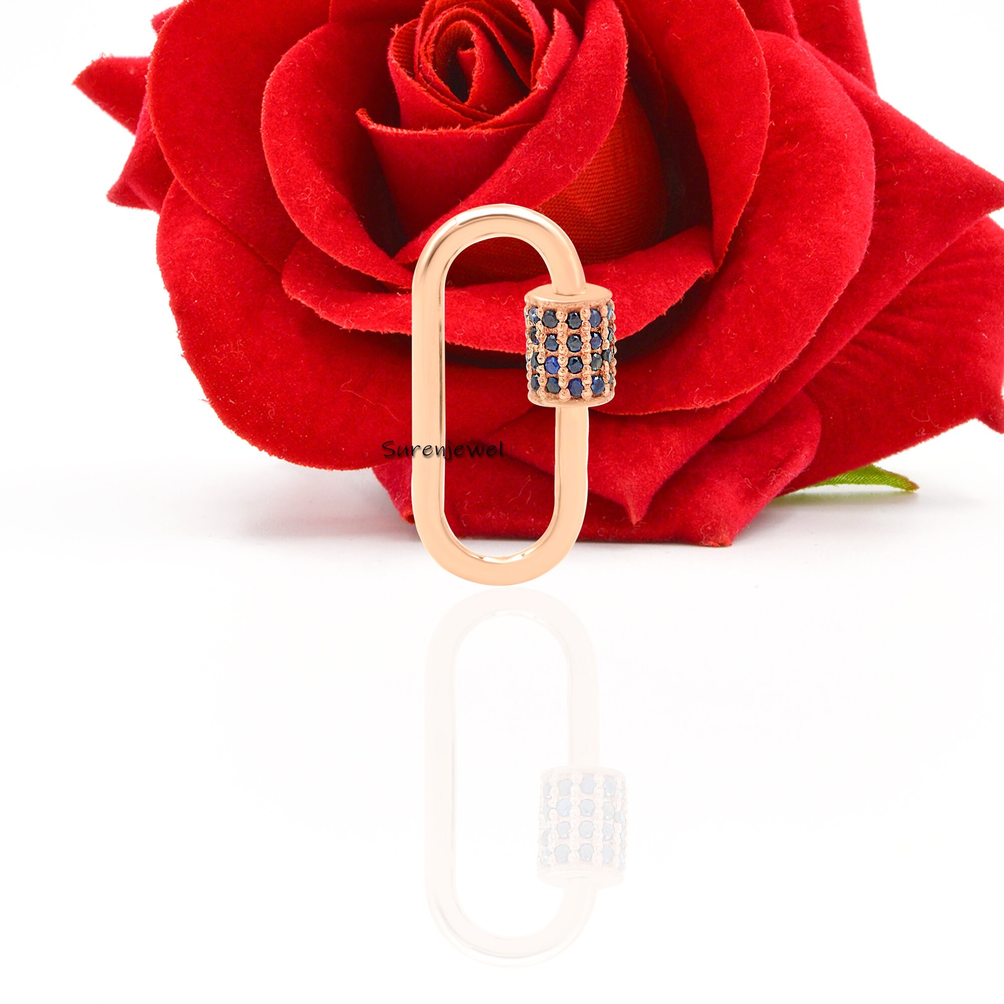 Blue Sapphire 925 Silver Carabiner Lock: Gemstone Pendant (20x10 mm) - View 4 - Suren Jewels | SKU: SJC132