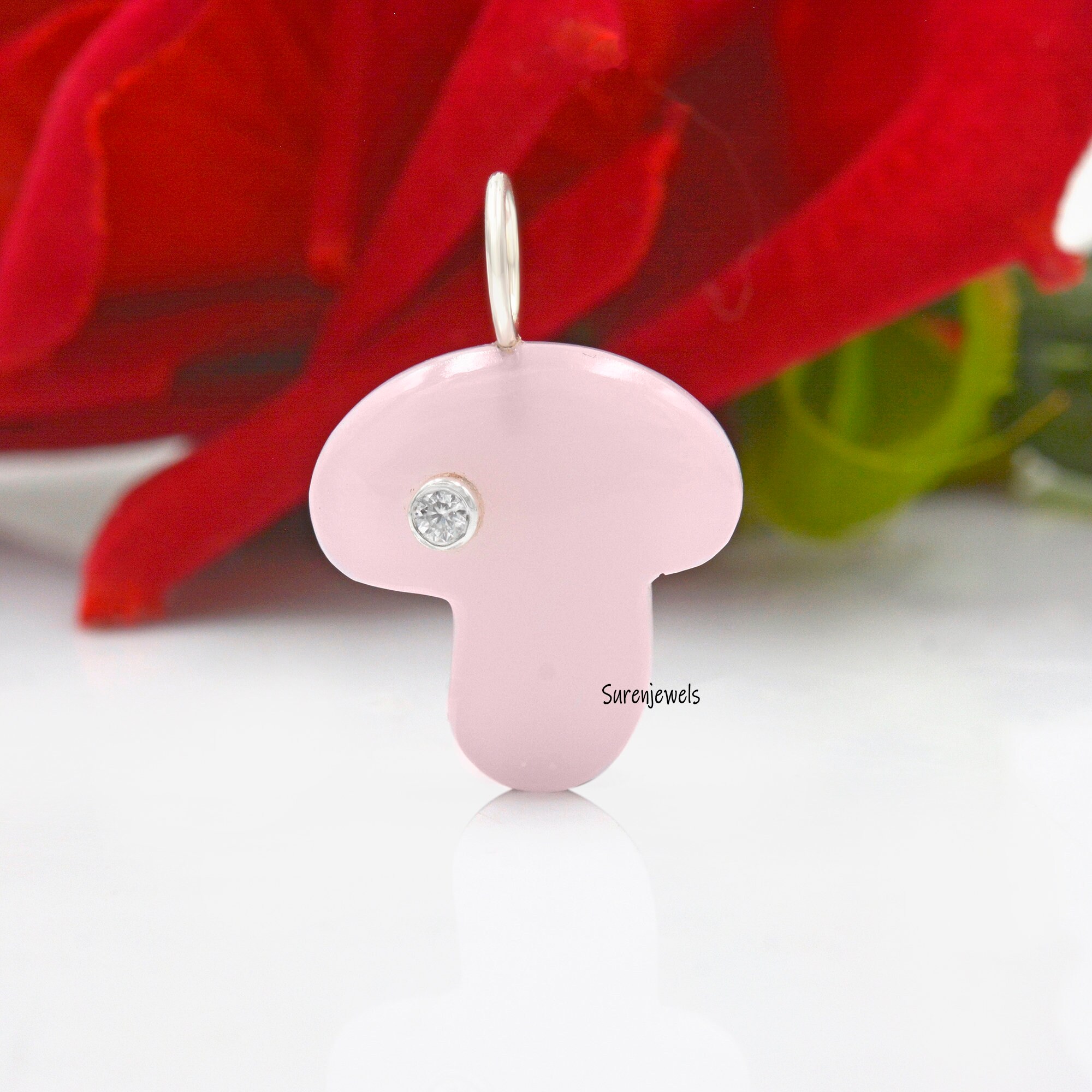 14k Gold Hand Carving Gemstone Mushroom Pendant - View 2 - Suren Jewels | SKU: SJP1188-SLNSRQMN
