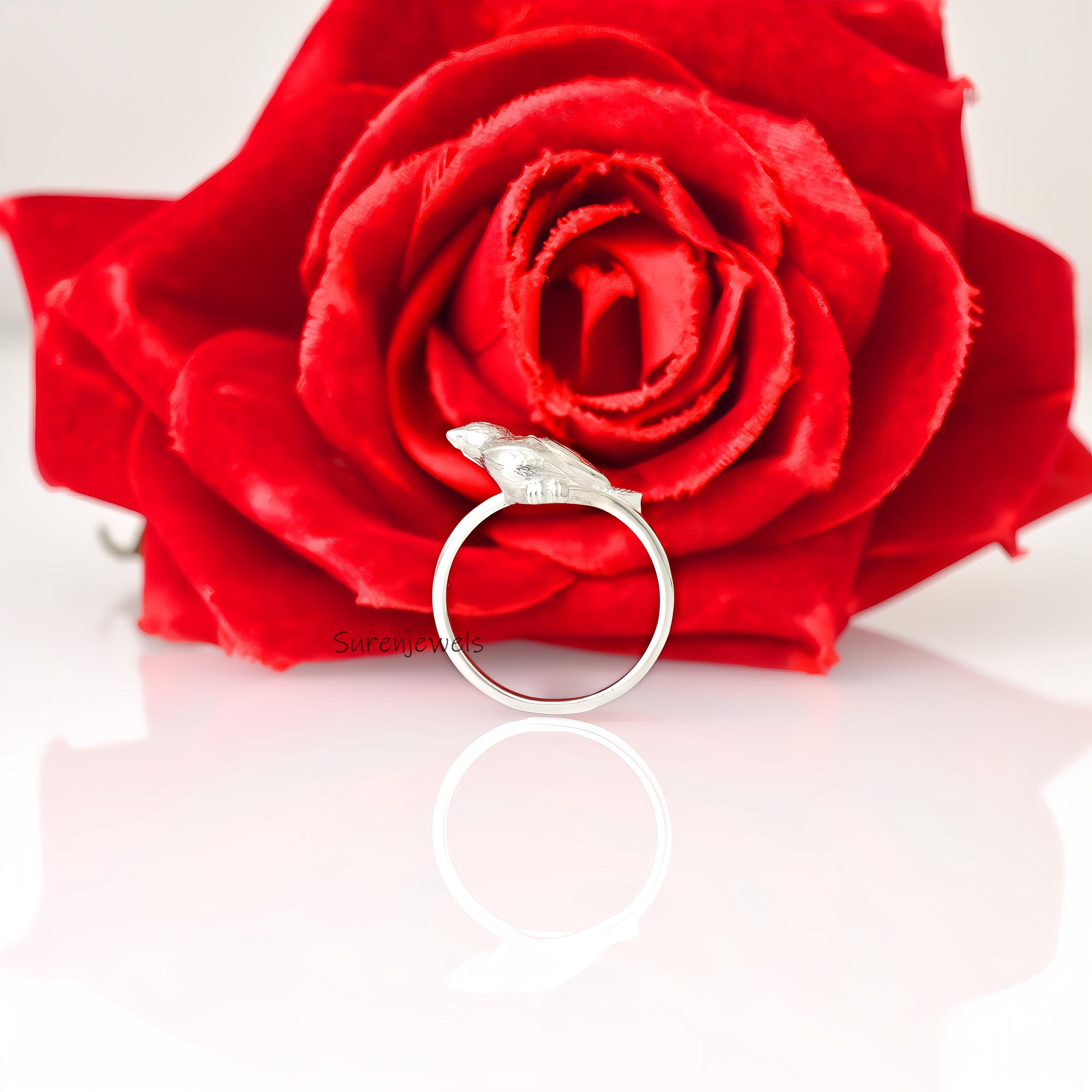 14k Gold Parakeet Ring: Dainty Bird Jewelry - View 4 - Suren Jewels | SKU: SJR3016-,SJR