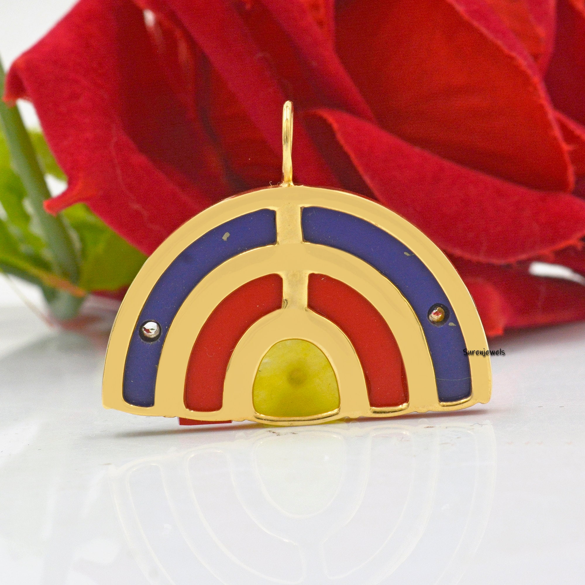 14k Gold Rainbow Pendant: Multi Gemstone & White Topaz - View 5 - Suren Jewels | SKU: SJP1175-SLYGPZCRWT
