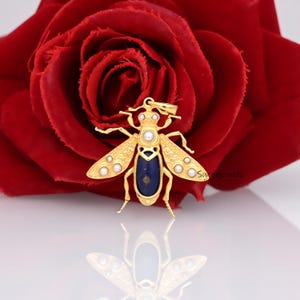 Colgante de abeja de ópalo en oro macizo de 14 k: dije de abeja de miel con piedras preciosas