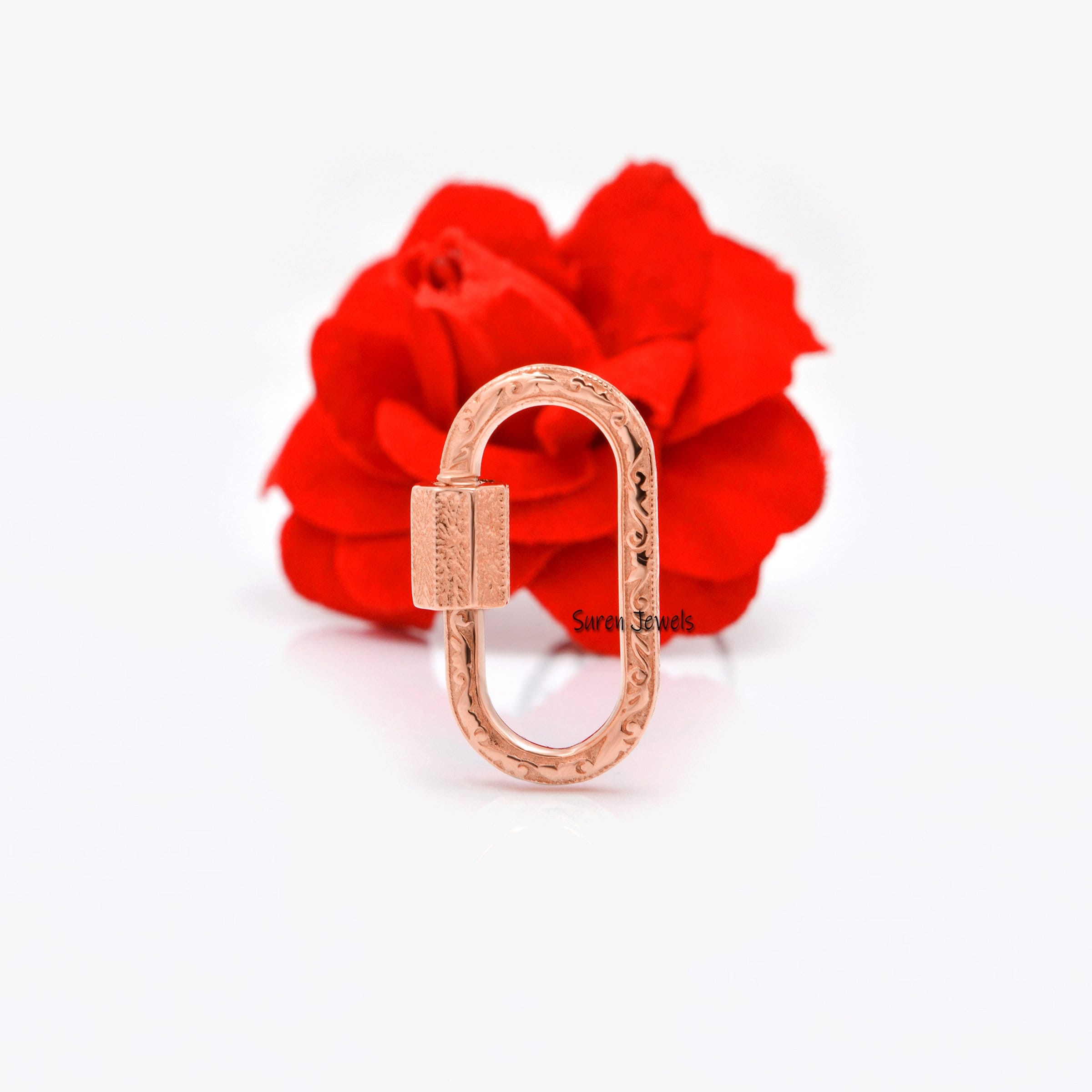 925 Silver Engraved Carabiner Lock: Designer Pendant - View 3 - Suren Jewels | SKU: SJC108-SLYG-50M