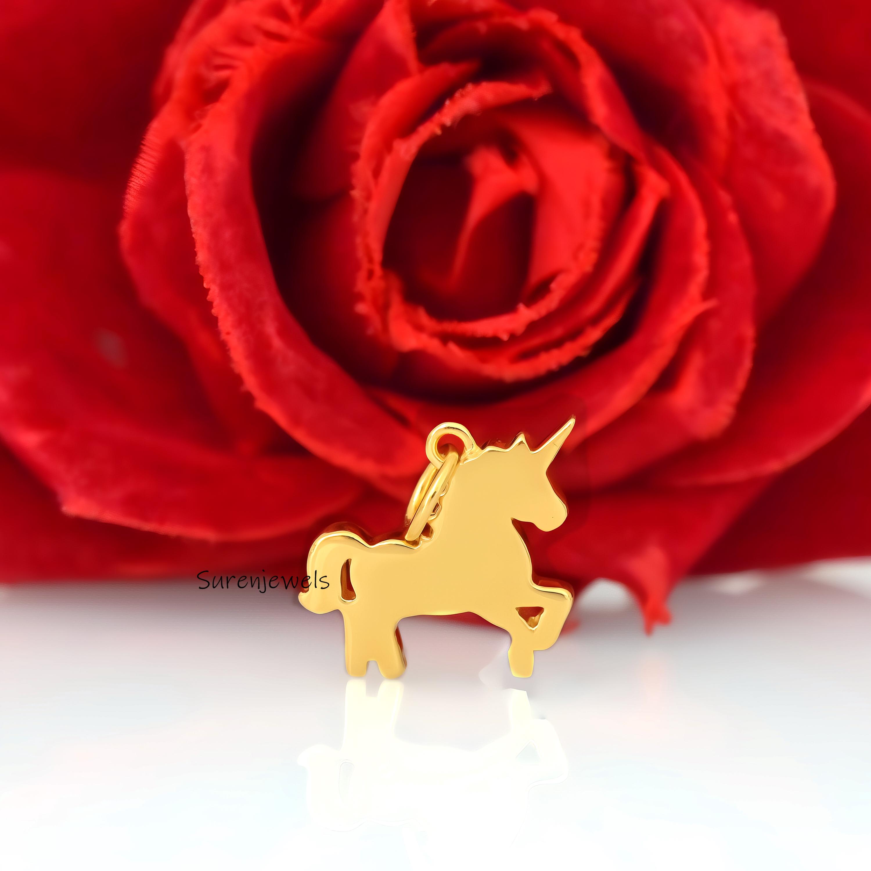 14k Gold Enamel Unicorn Pendant: Pegasus Winged Horse Charm - View 6 - Suren Jewels | SKU: SJP4775-SLYGELWELBK-20M,SJP4720-SL