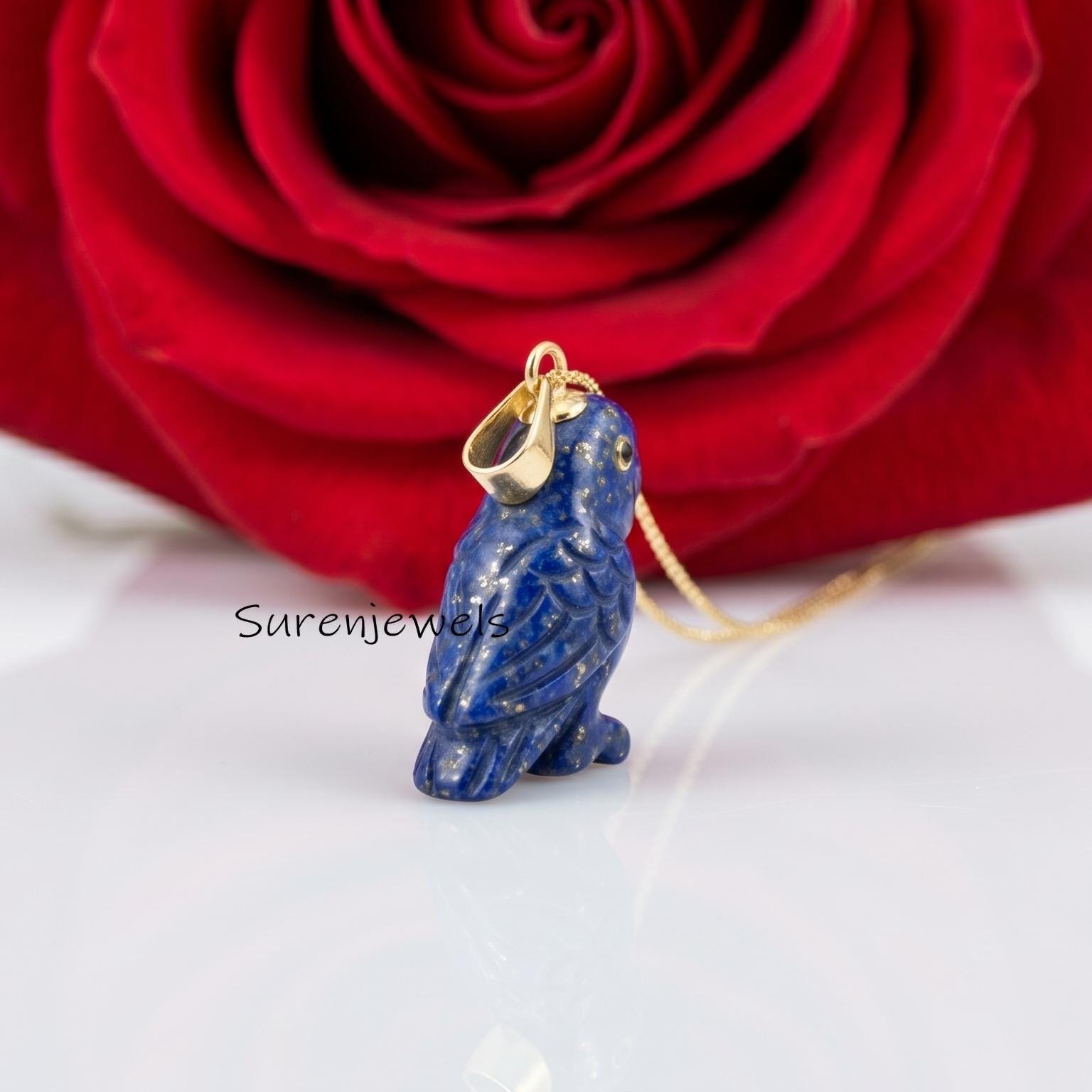 925 Sterling Silver Lapis Lazuli Parrot Pendant, Hand Carved Bird Necklace, Blue Gemstone Animal Jewelry, Parrot Lover Gift -
