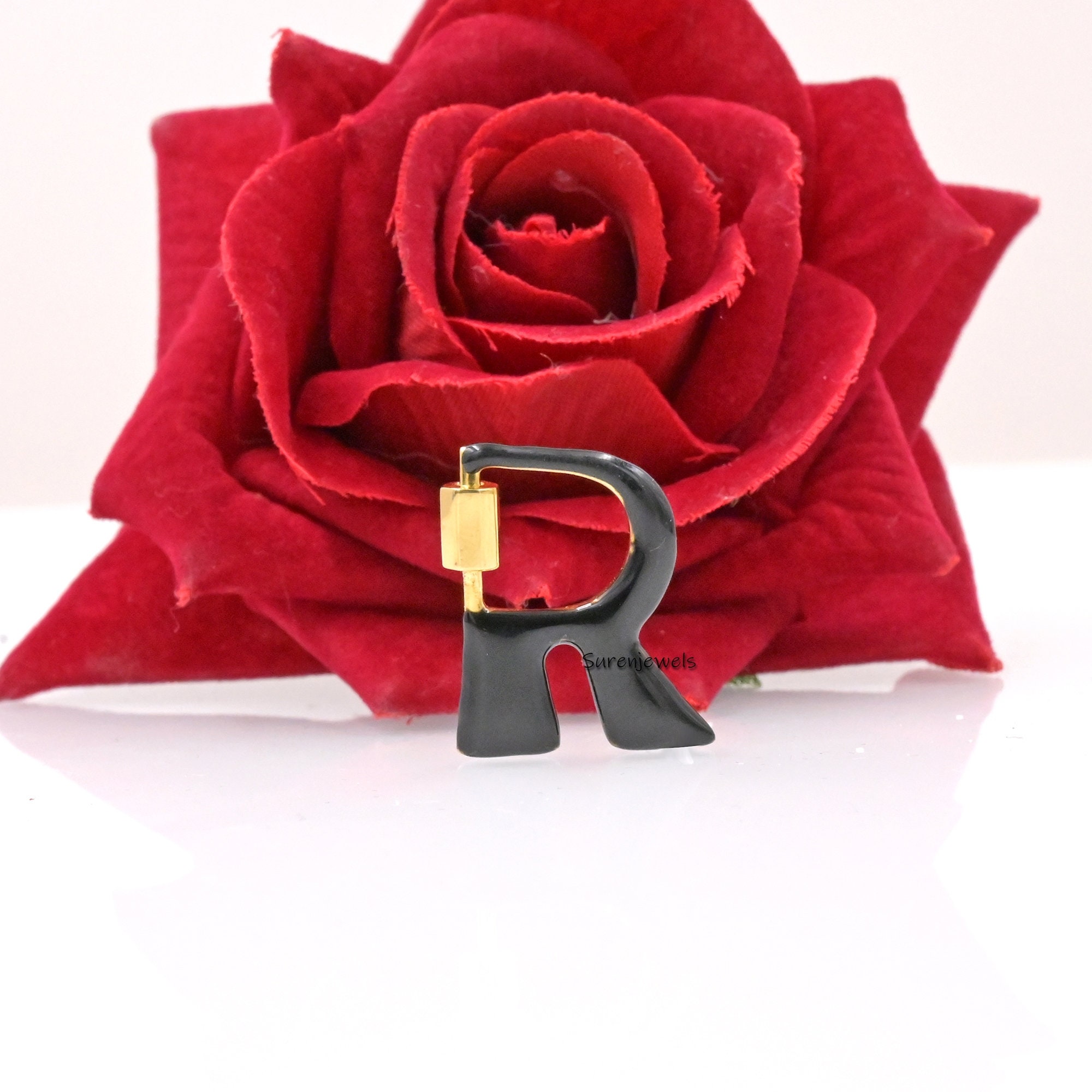 925 Silver Enamel Alphabet Carabiner Lock: Custom Letter Necklace - View 3 - Suren Jewels | SKU: SJC88-SLYG-M-N22-18I