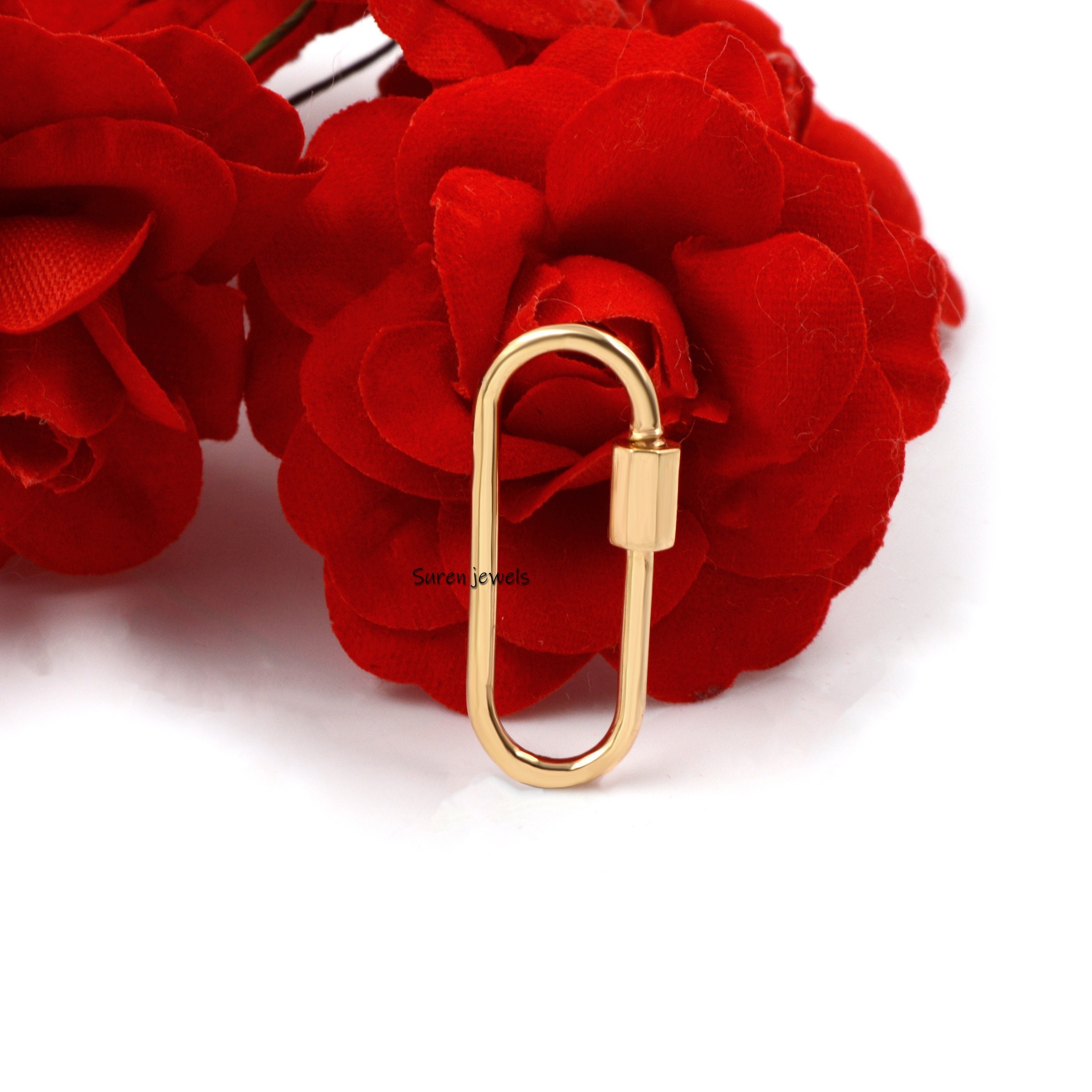 9K Gold Carabiner Lock, Plain Carabine, 30mm - Suren Jewels | SKU: SJC130-9KYG-30M