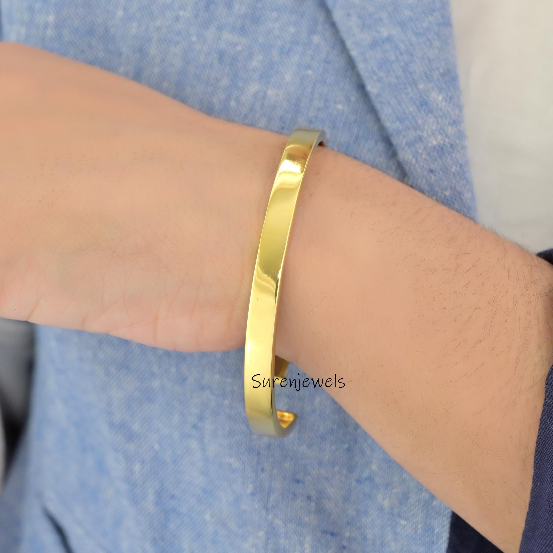 Solid 14k Gold Hinged Bangle Bracelet, Handmade - View 6 - Suren Jewels | SKU: SJB350-SLYG-7I