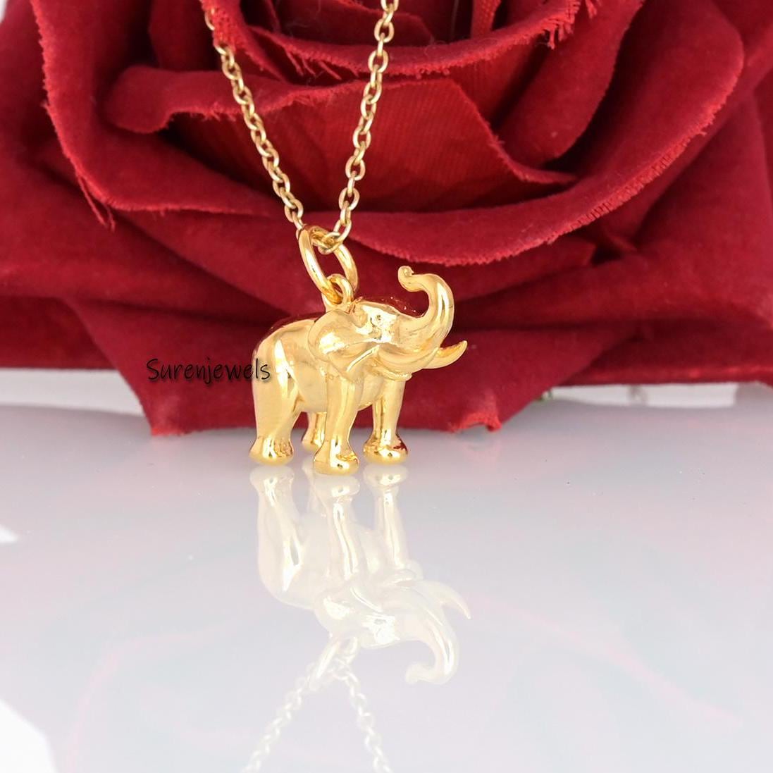 Sterling Silver Elephant Pendant: Handmade Animal Charm - View 2 - Suren Jewels | SKU: SJP3102-SLYG-20M