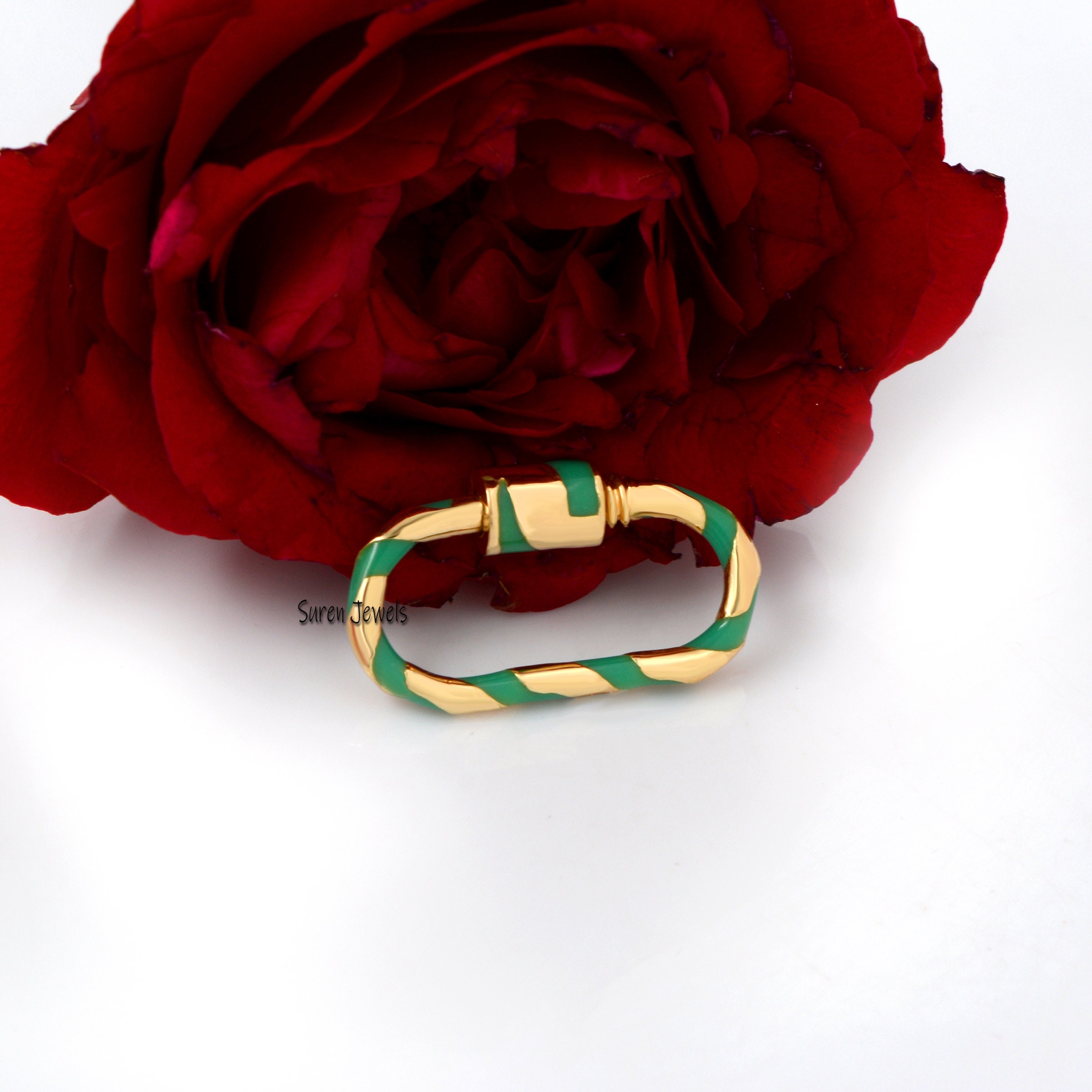 Handmade 925 Silver Enamel Carabiner Lock: Designer Jewelry - View 6 - Suren Jewels | SKU: SJC133-SLYGELG-25M
