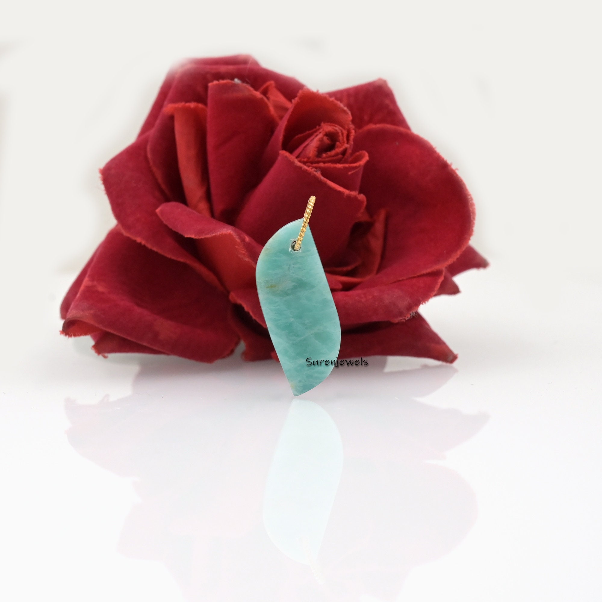 14K Gold Teardrop Pendant: Ruby CZ Gemstone Drop - View 2 - Suren Jewels | SKU: SJP3191