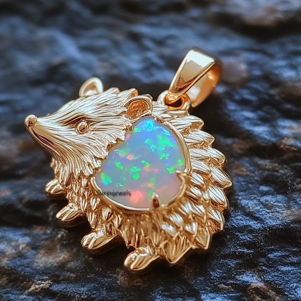 14k Gold Gemstone Hedgehog Pendant: Handmade Animal Jewelry - View 5 - Suren Jewels | SKU: SJP5021-SLYGTQ-30M,SJP,SJP4843-SLY