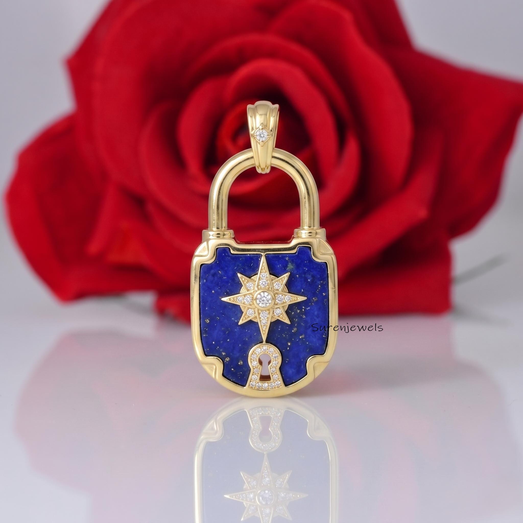 New Designer Gemstone Padlock, Handmade padlock Pendant, Hand Carved Padlock Jewelry, Designer Padlock, Gemstone Padlock - Su
