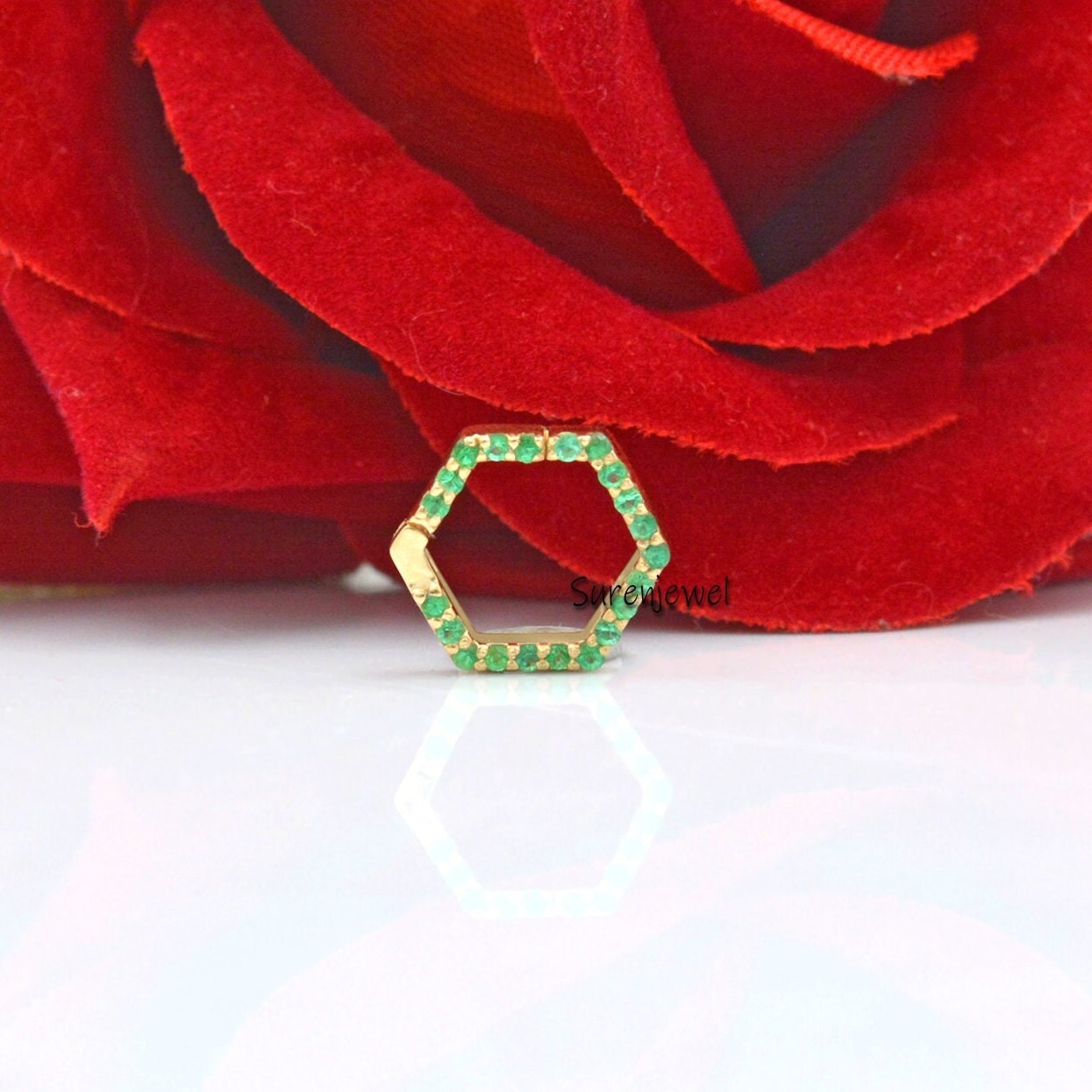 14K Gold Hexagon Charm Holder: Gemstone Push Lock Connector - View 3 - Suren Jewels | SKU: SJP691-14KYGDI