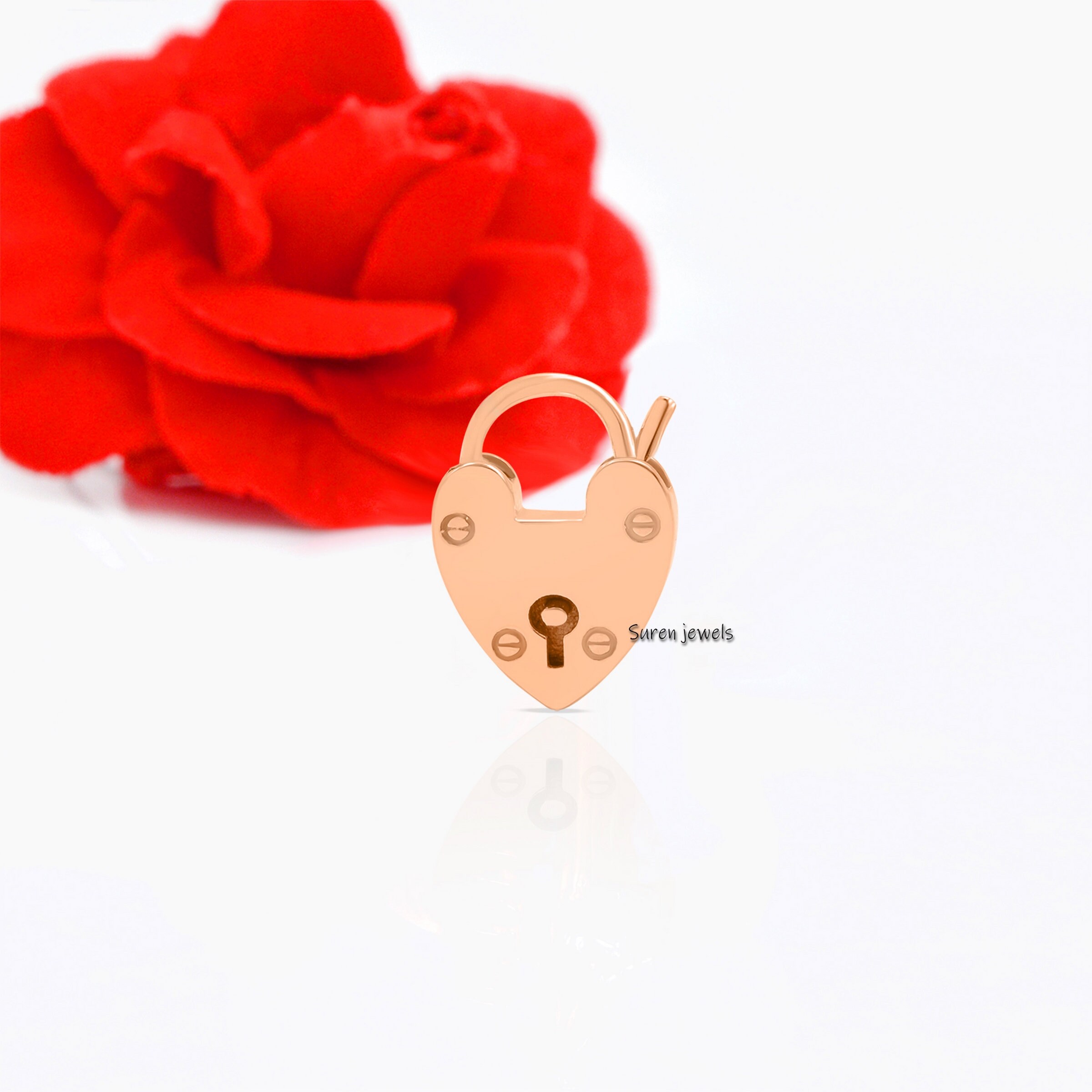 Handmade 14k Gold Heart Padlock: Paperclip Necklace Jewelry - View 6 - Suren Jewels | SKU: SJP48-14KYG-N47-18I