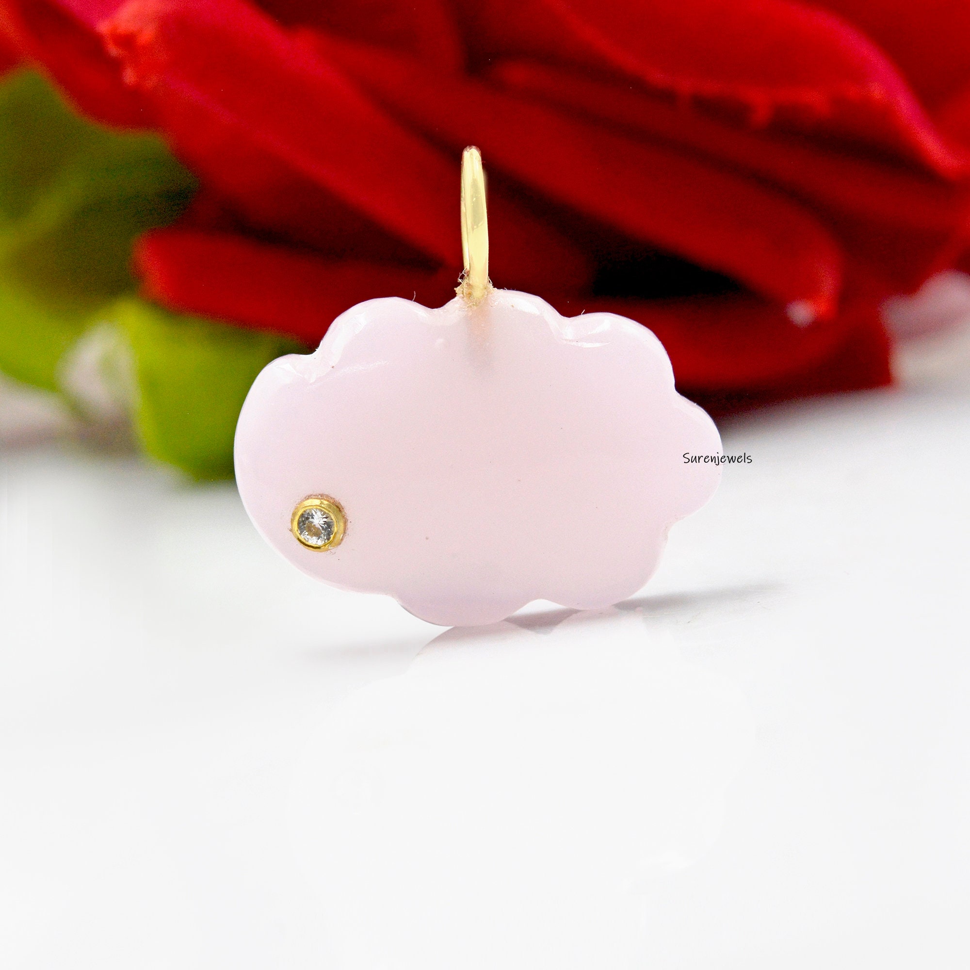 14K Gold Cloud Pendant: Turquoise, White Topaz Gemstone Charm - Suren Jewels | SKU: SJP1150-SLYGSLNWT-22M