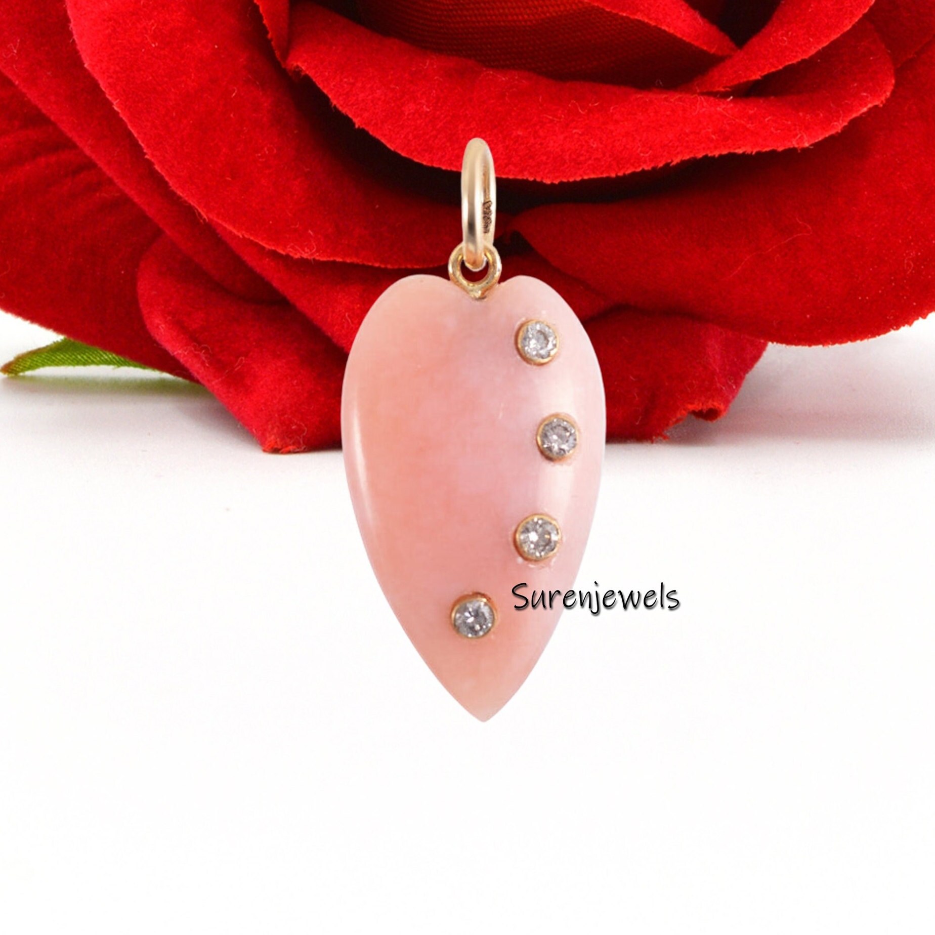 14K Gold Gemstone Heart Pendant: Turquoise, Opal, Coral, Malachite - View 6 - Suren Jewels | SKU: SJP3029-SLYGAM