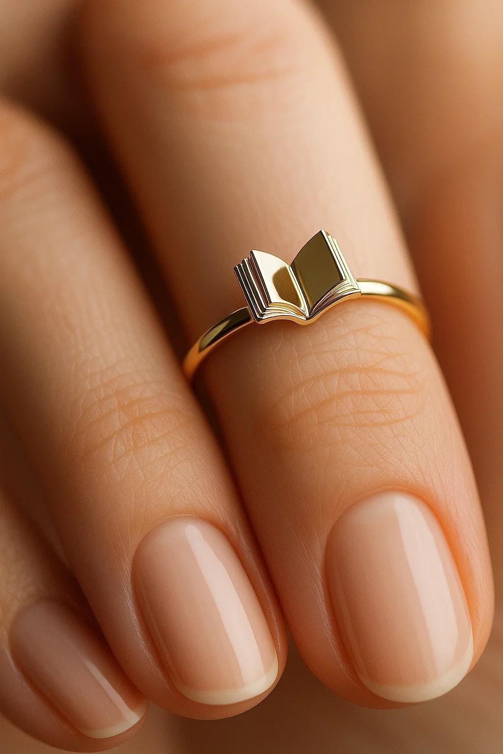 14k Yellow Gold Book Ring: Minimalist Book Lover Jewelry - View 2 - Suren Jewels | SKU: SJR2900-SLNS-US-8
