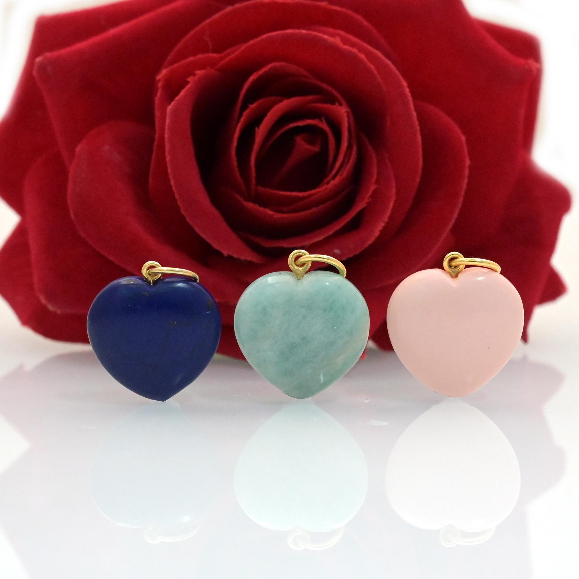 14K Gold Gemstone Heart Charm: Carved Coral, Malachite, Opal Pendant - View 6 - Suren Jewels | SKU: SJP1731-SLYGCLQ