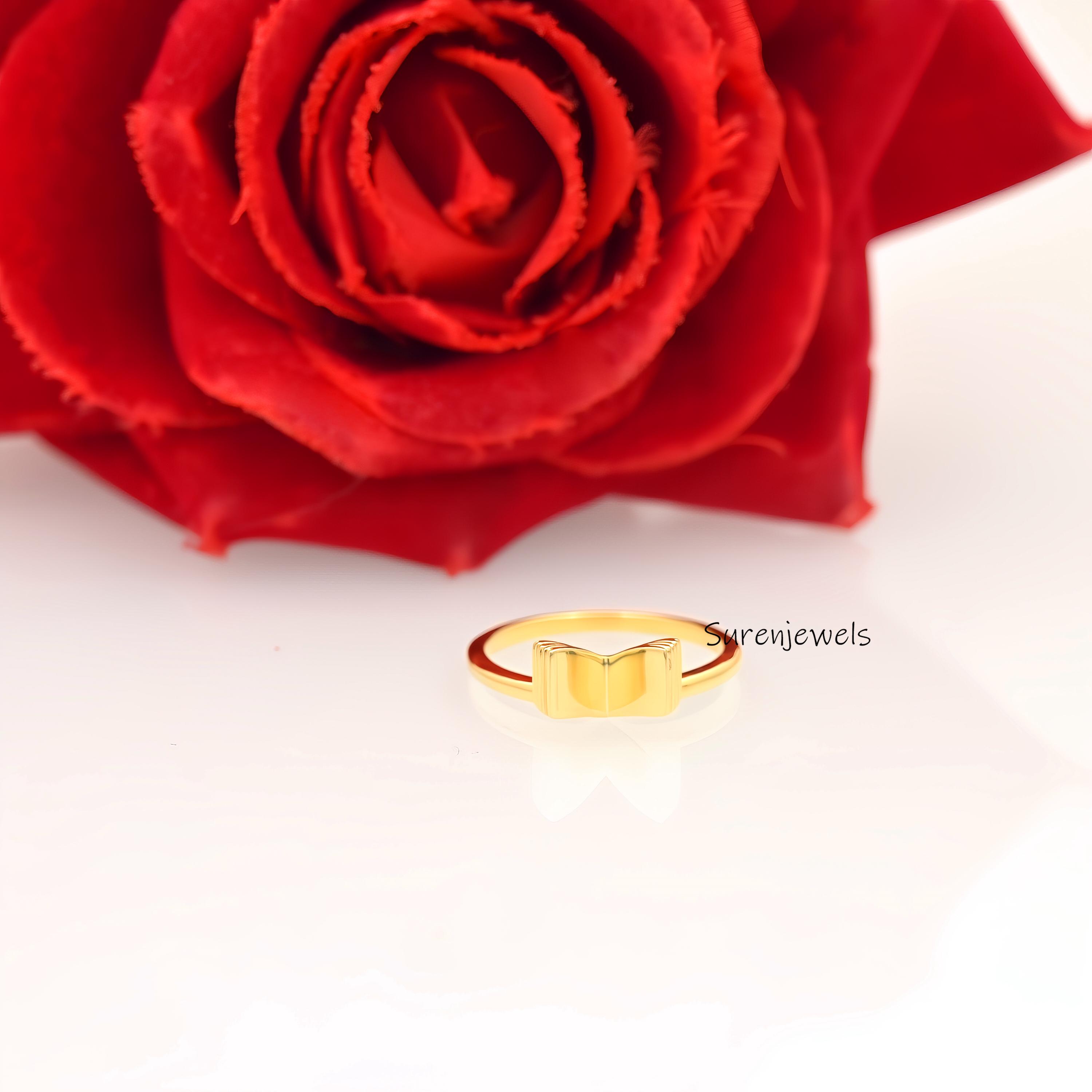 14k Yellow Gold Book Ring: Minimalist Book Lover Jewelry - View 4 - Suren Jewels | SKU: SJR2900-SLNS-US-8
