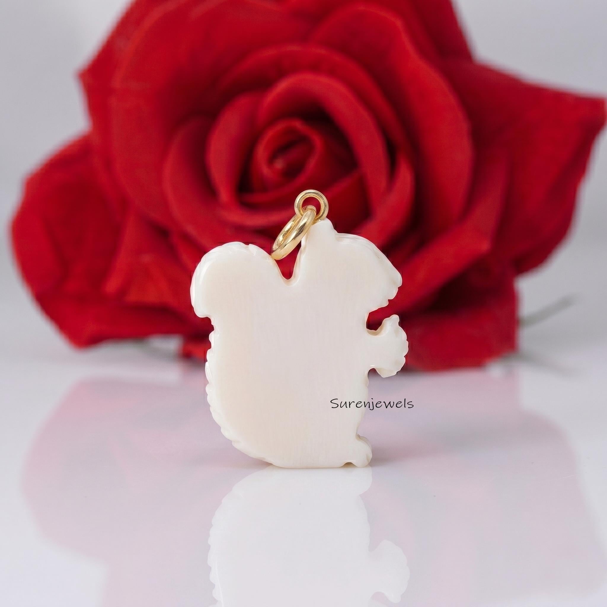 Hand Carving 14k Gold Gemstone Squirrel Pendant, Gemstone Squirrel Pendant - View 2 - Suren Jewels | SKU: SJP