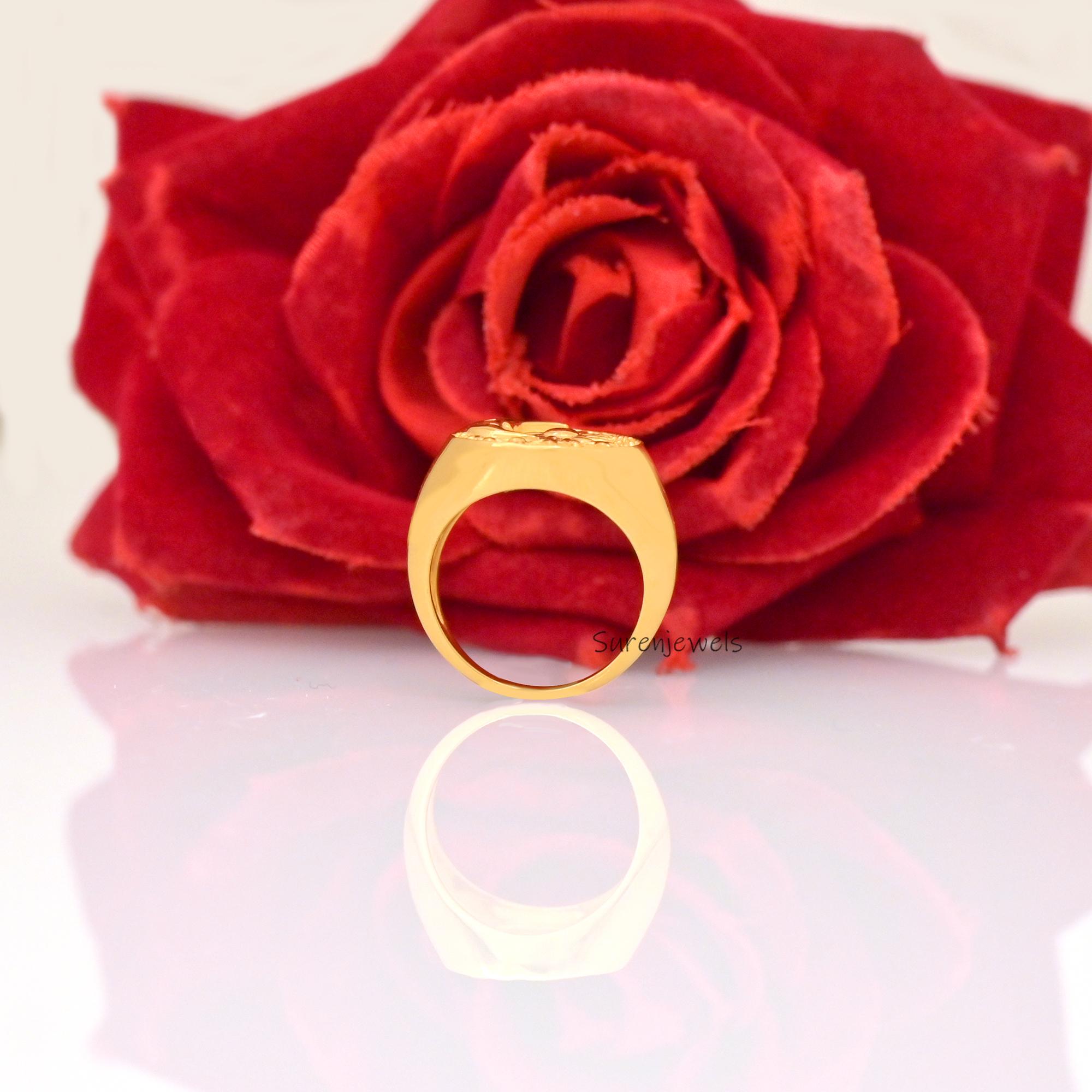 14K Gold Celestial Moon Star Signet Ring: Diamond Accent - View 7 - Suren Jewels | SKU: SJR3151-,SJR