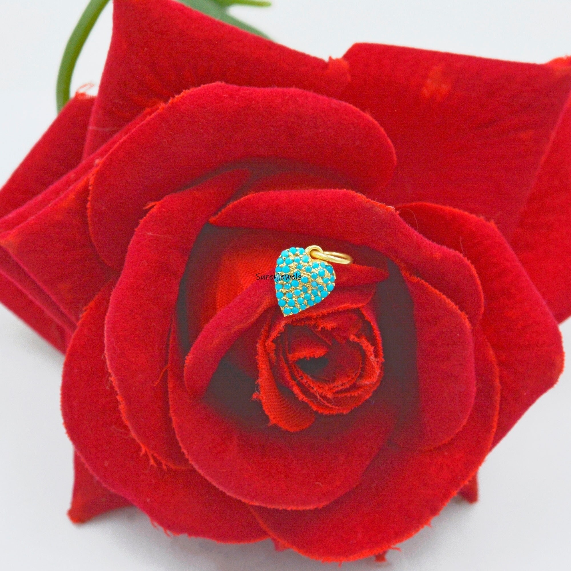 14K Gold Turquoise Heart Charm: Designer Love Pendant - Suren Jewels | SKU: SJP1095-SLYGPSP