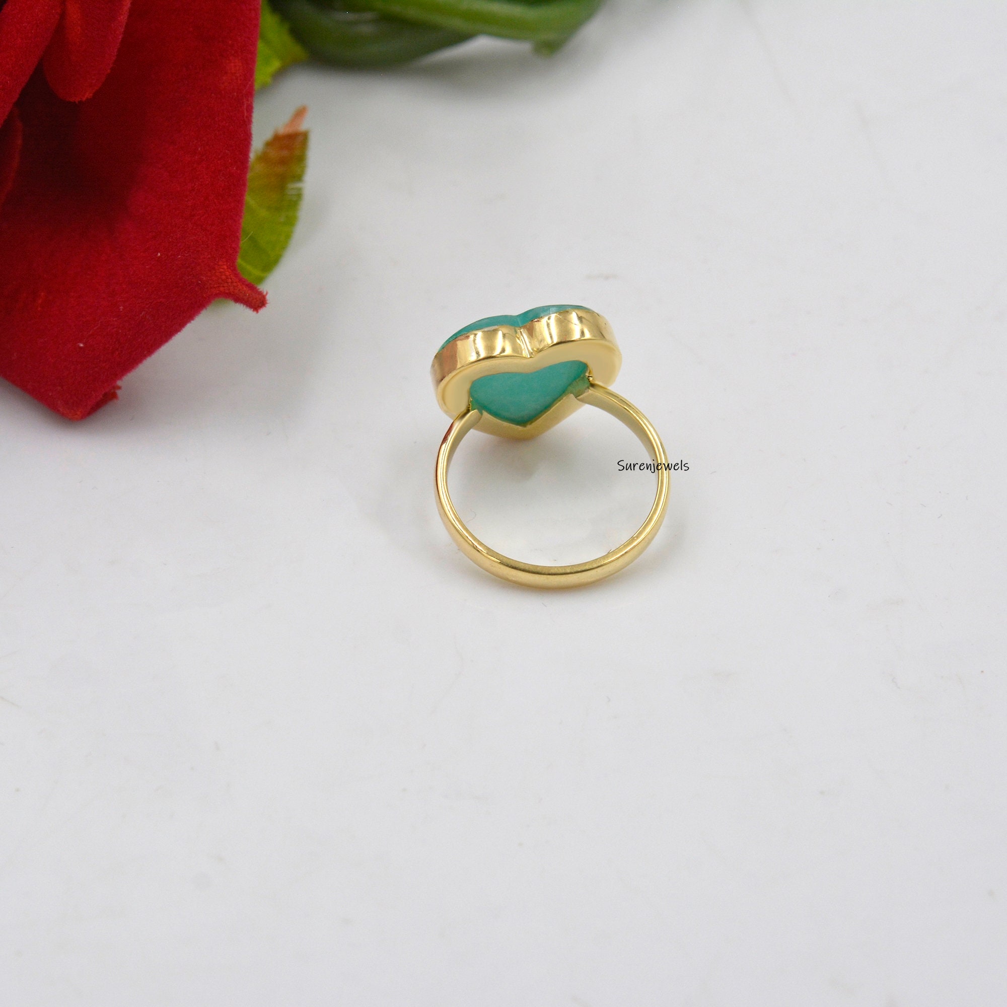 14K Gold Amazonite Heart Ring - View 2 - Suren Jewels | SKU: SJR973-SLYGGO