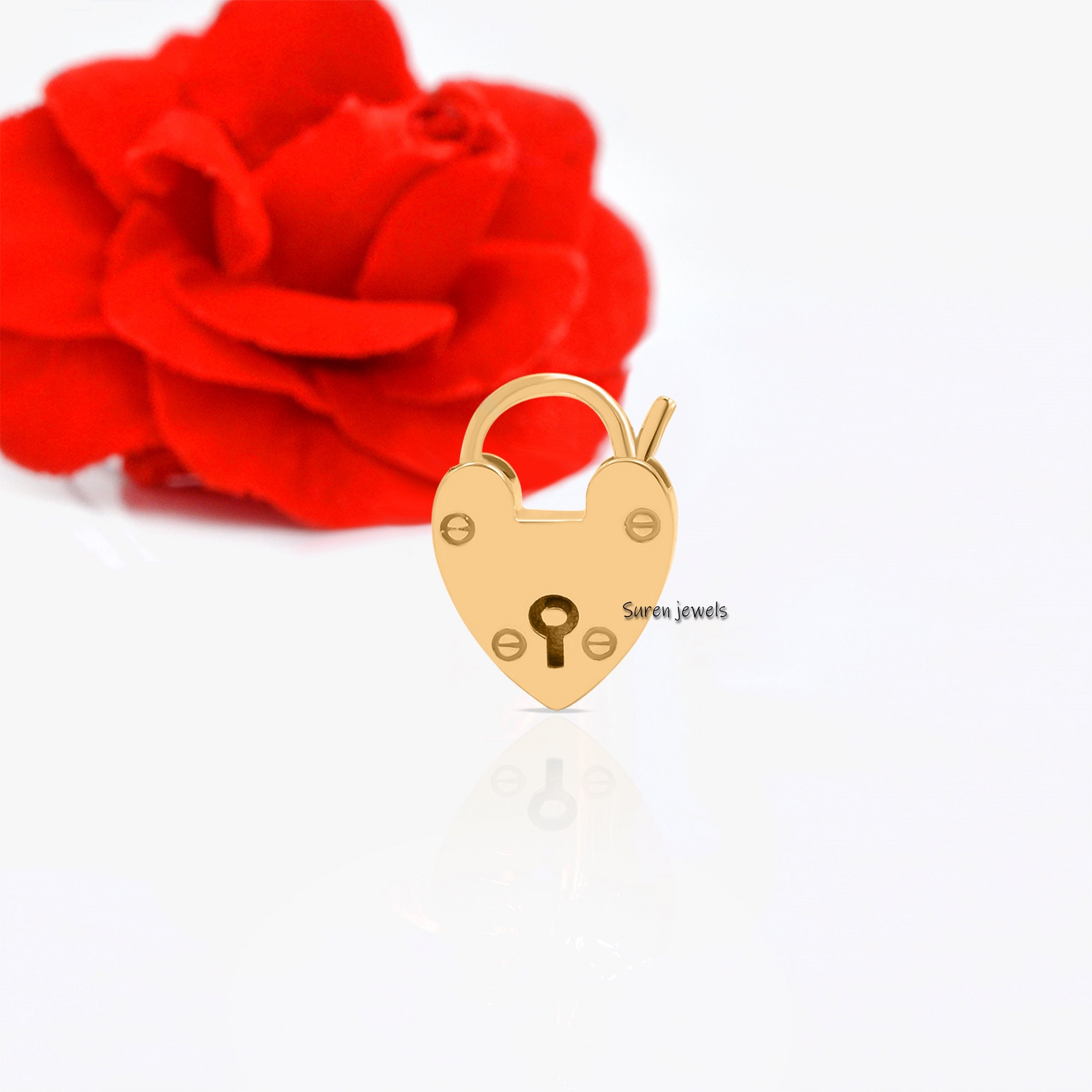 Sterling Silver Heart Padlock Pendant: Vintage Dainty Jewelry - View 3 - Suren Jewels | SKU: SJP48-SLNS-N47-18I