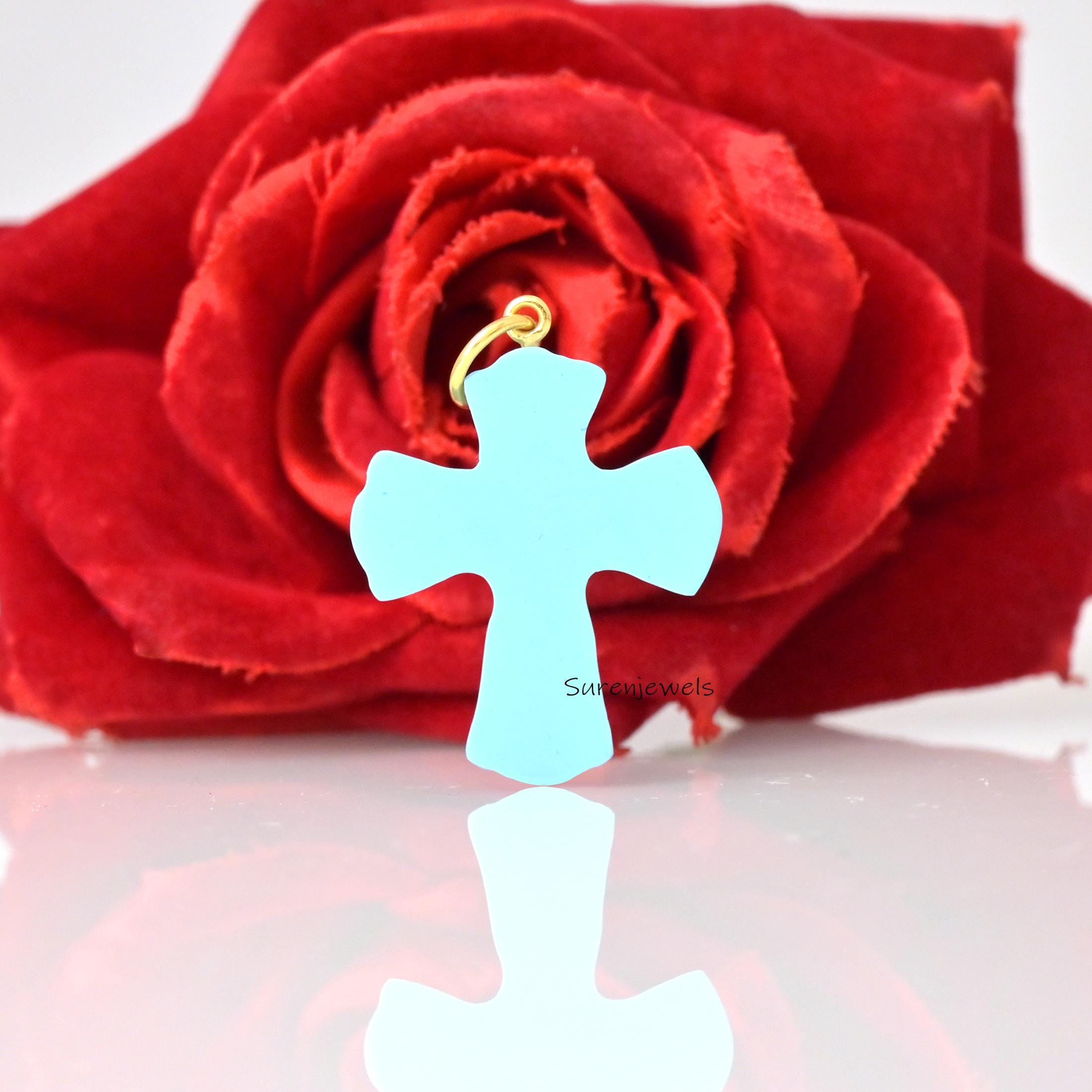 14k Gold Gemstone Cross Pendant, Hand Carved 925 Silver Setting - View 2 - Suren Jewels | SKU: SJP5142-SLYGTQLPZMK-35M