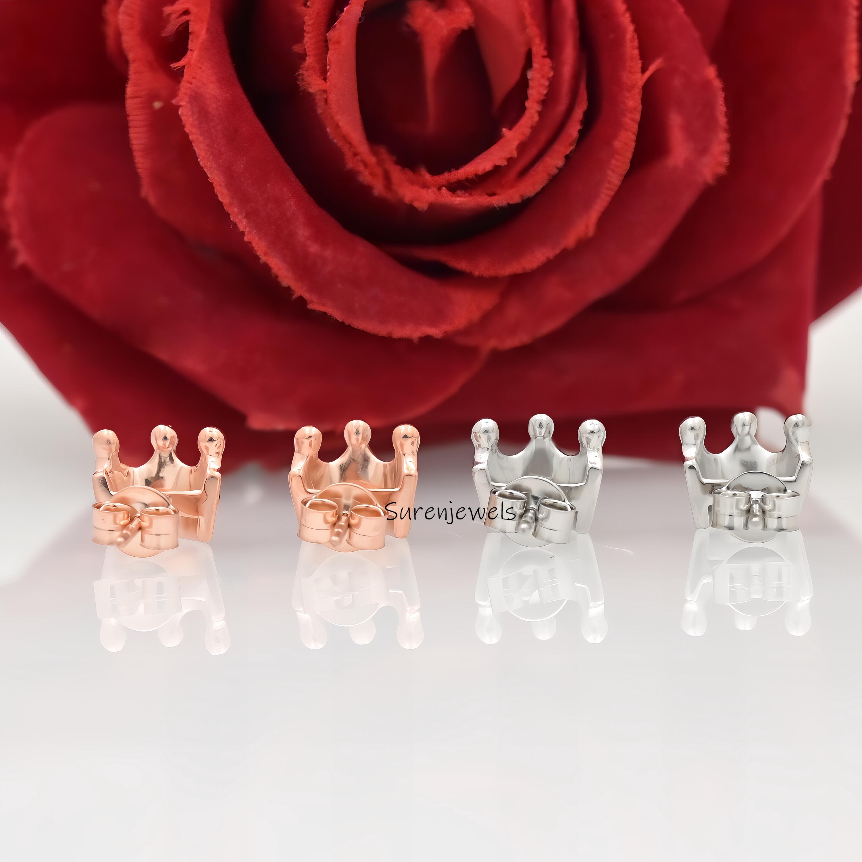 14k Gold Crown Stud Earrings: Princess Tiara Jewelry - View 5 - Suren Jewels | SKU: SJE1686-SLYG-10M