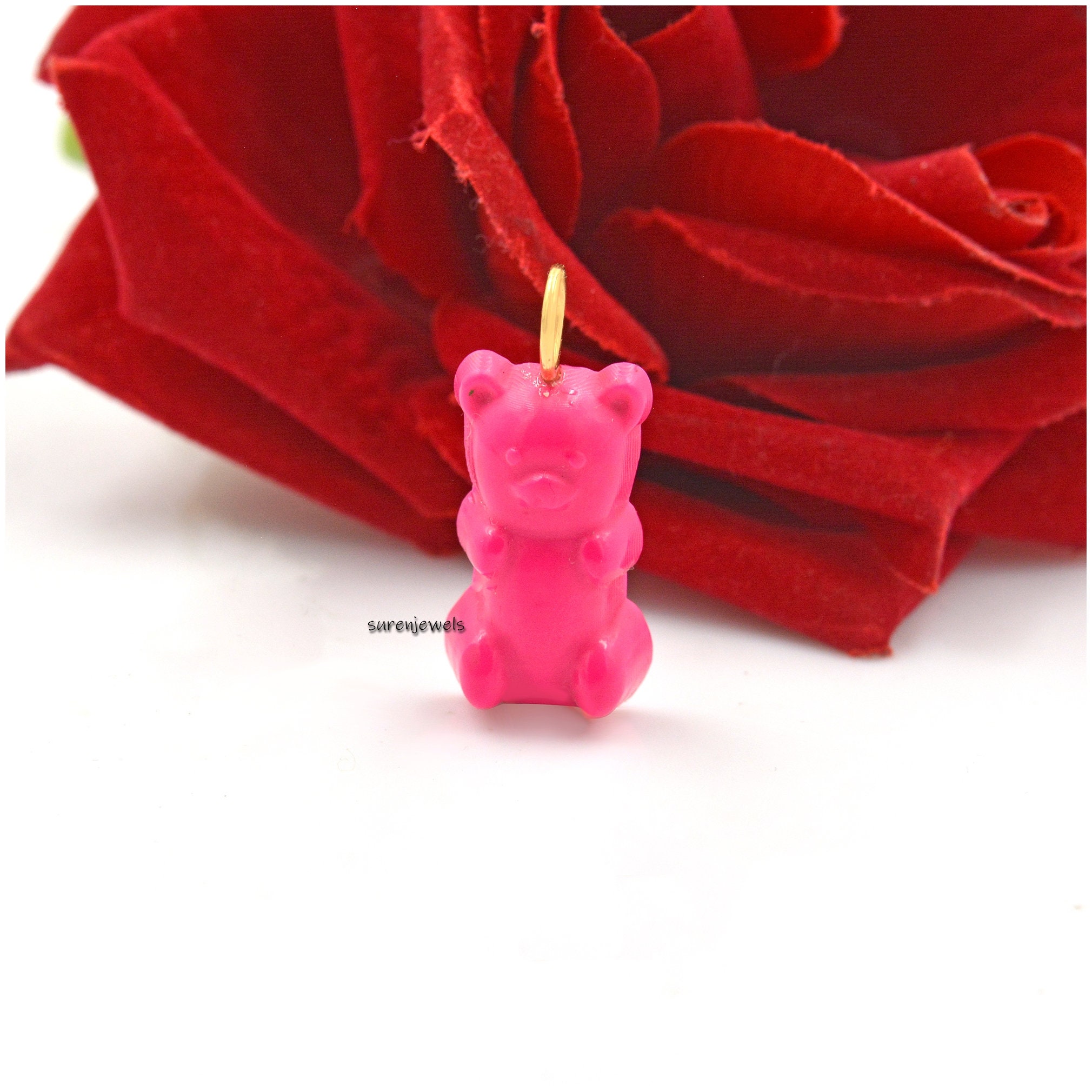 Handmade Gemstone Teddy Bear Pendant: Designer Candy Jewelry - View 4 - Suren Jewels | SKU: SJP1469-SLYGMK