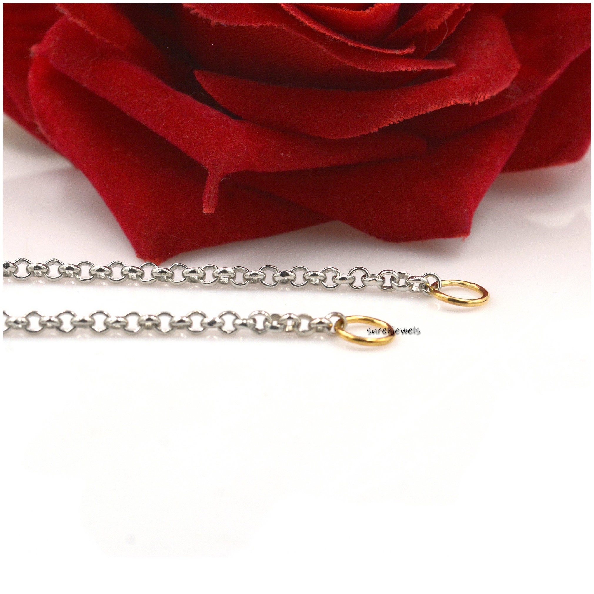 925 Sterling Silver Rolo Chain: Carabiner Shackle Lock Necklace - Suren Jewels | SKU: G15-SLNSYG-2.80M-18I