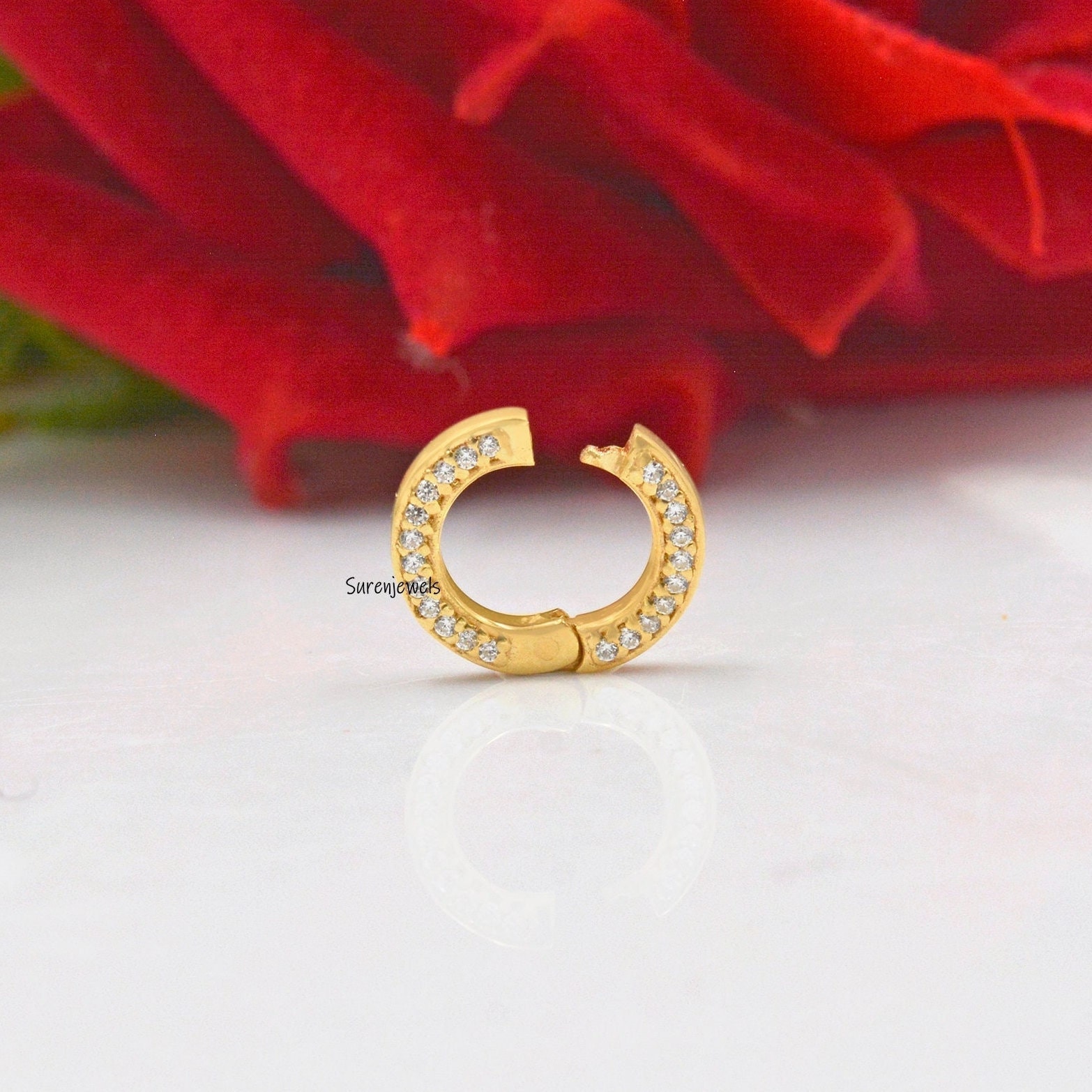 14K Solid Gold Diamond Charm Pendant Lock - View 2 - Suren Jewels | SKU: SJP1108-SLRHWT-10M