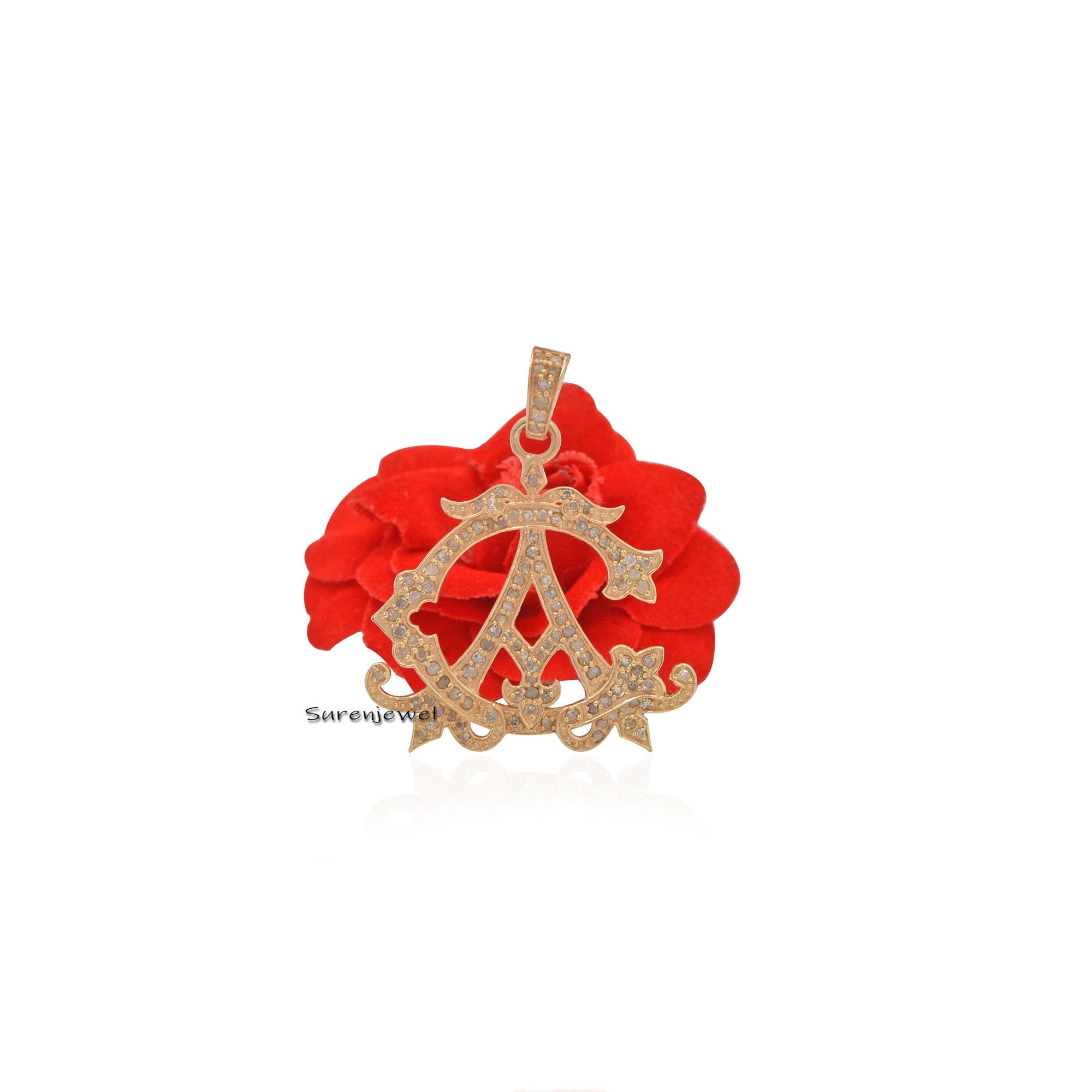 Pave Diamond 925 Sterling Silver Monogram Pendant - View 4 - Suren Jewels | SKU: SJP102-SLRHDI-N24-18I-925