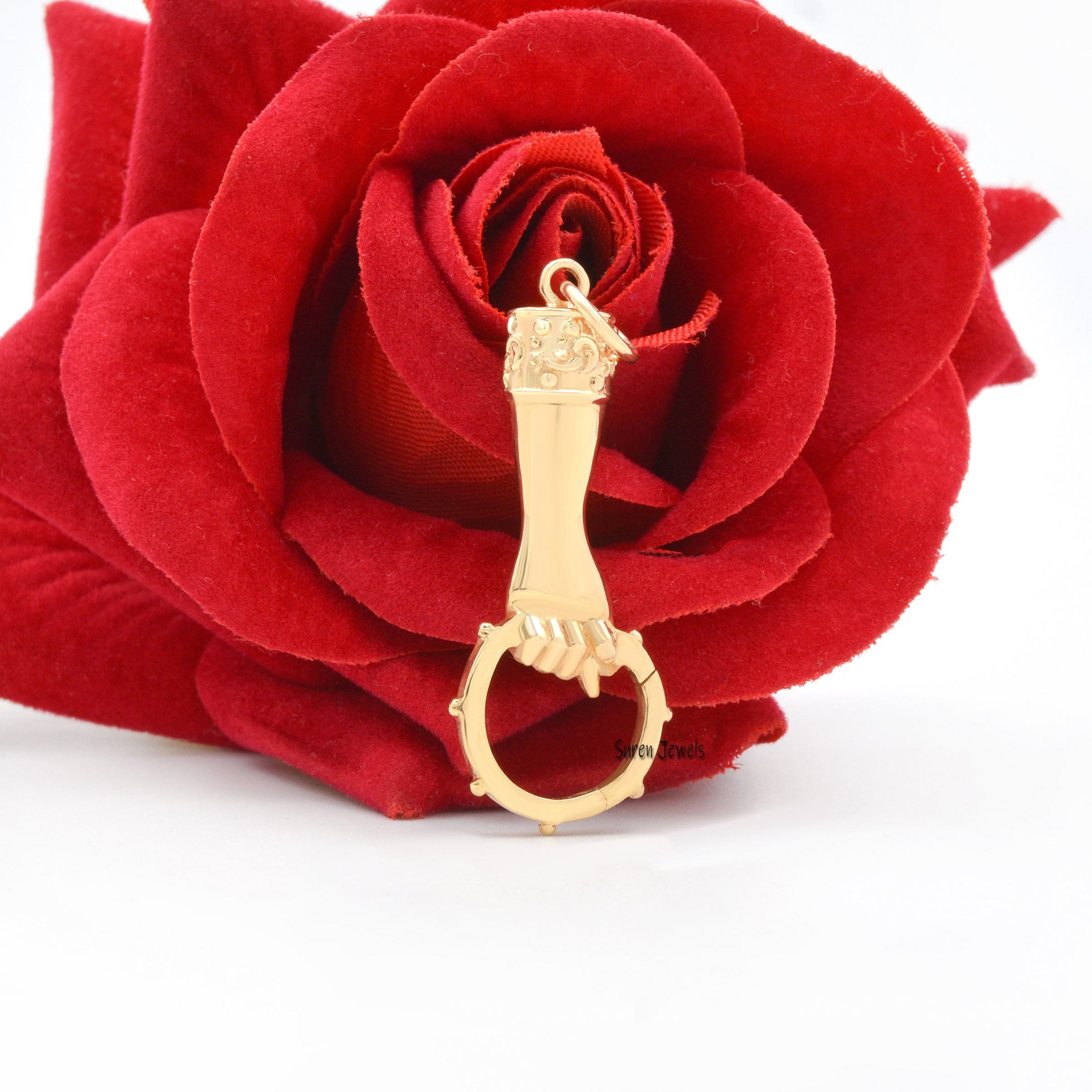 14k Gold Helping Hand Charm Holder: Figa Pendant Connector - View 2 - Suren Jewels | SKU: SJP908-SLYG