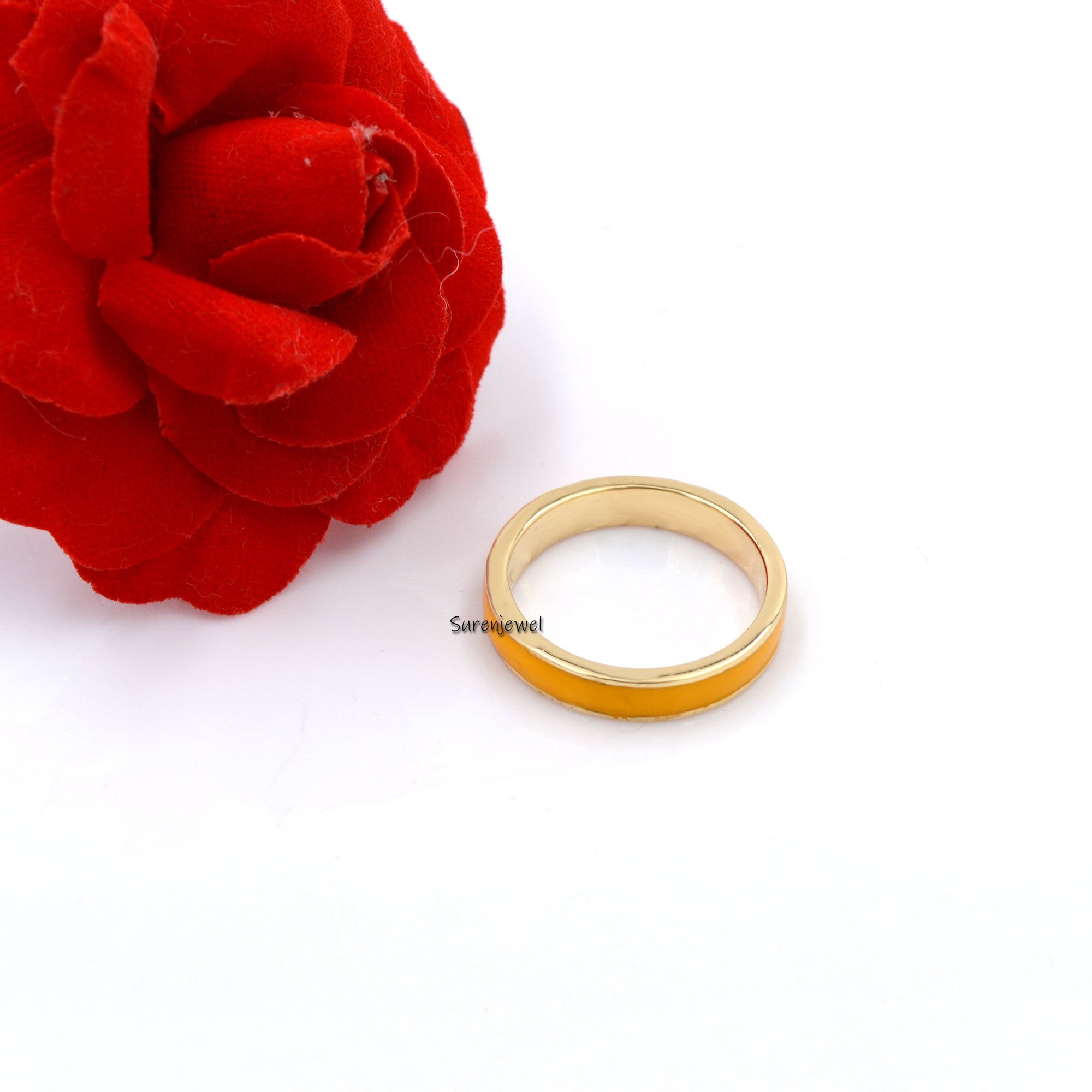 925 Silver Enamel Band Ring: Multi Color Stacking Ring - View 6 - Suren Jewels | SKU: SJR306-SLYGELB