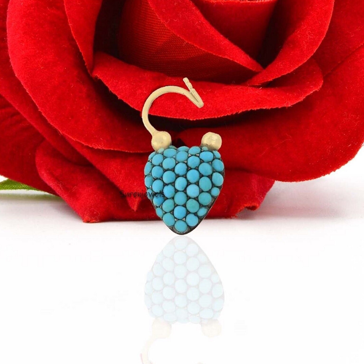 925 Silver Turquoise Heart Padlock: Gemstone Connector Pendant - View 6 - Suren Jewels | SKU: SJP1345-SLYGTQ-25M