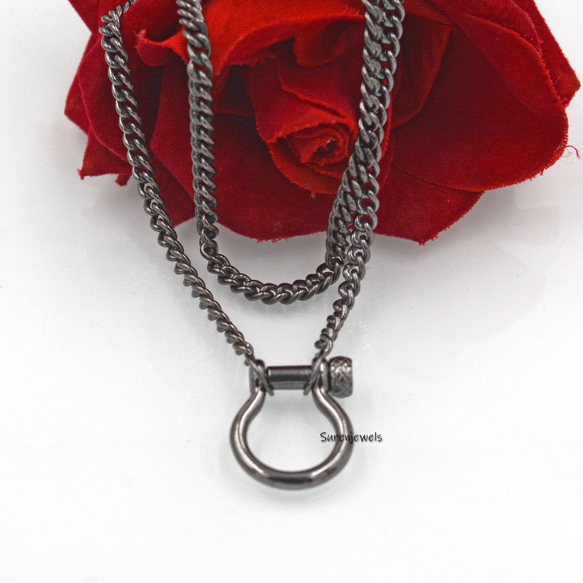 925 Silver Horseshoe Snaffle Bit Necklace: Shackle Clasp - Suren Jewels | SKU: SJP72-SLYG-N22-18I