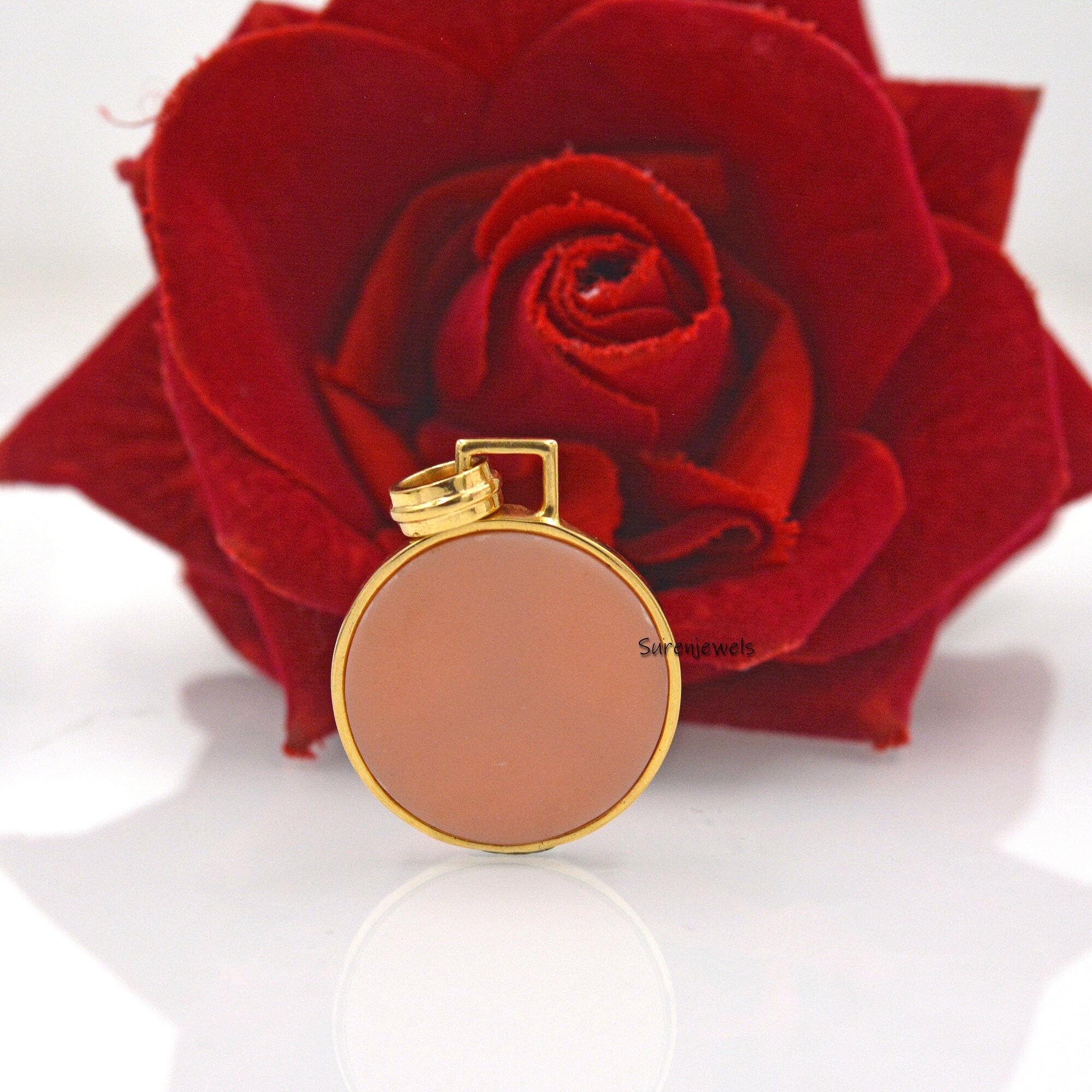 14k Gold Gemstone Peace Pendant: Ruby Baguette Accent - View 5 - Suren Jewels | SKU: SJP1695