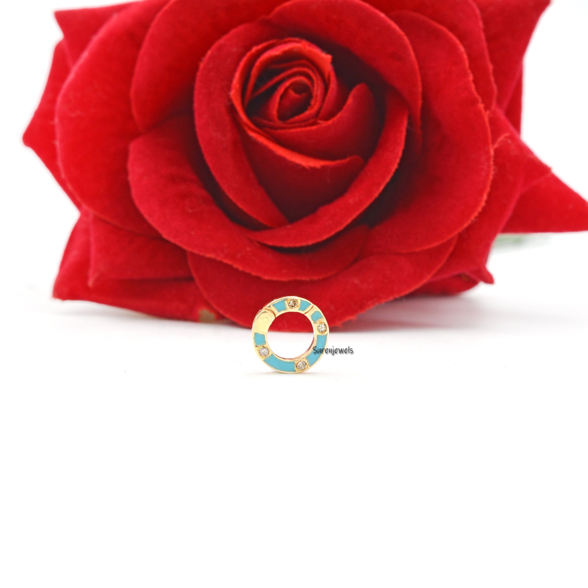 14k Gold Enamel Charm Enhancer: Diamond Circle Charm Holder - View 3 - Suren Jewels | SKU: SJP784-