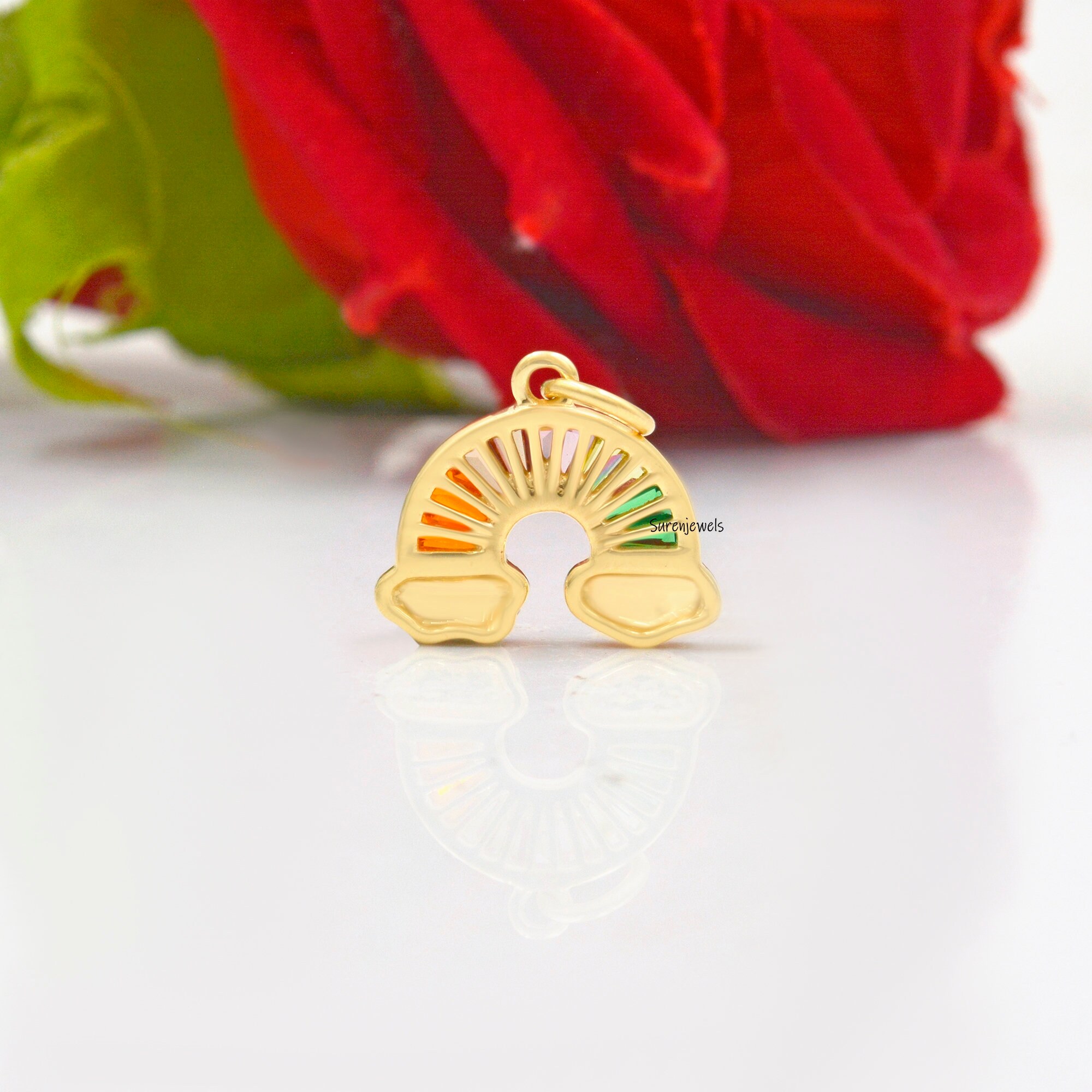 14k Gold Plated Rainbow Pendant: Multi Baguette Charm - View 5 - Suren Jewels | SKU: SJP1183-SLYGMTBTTCZ