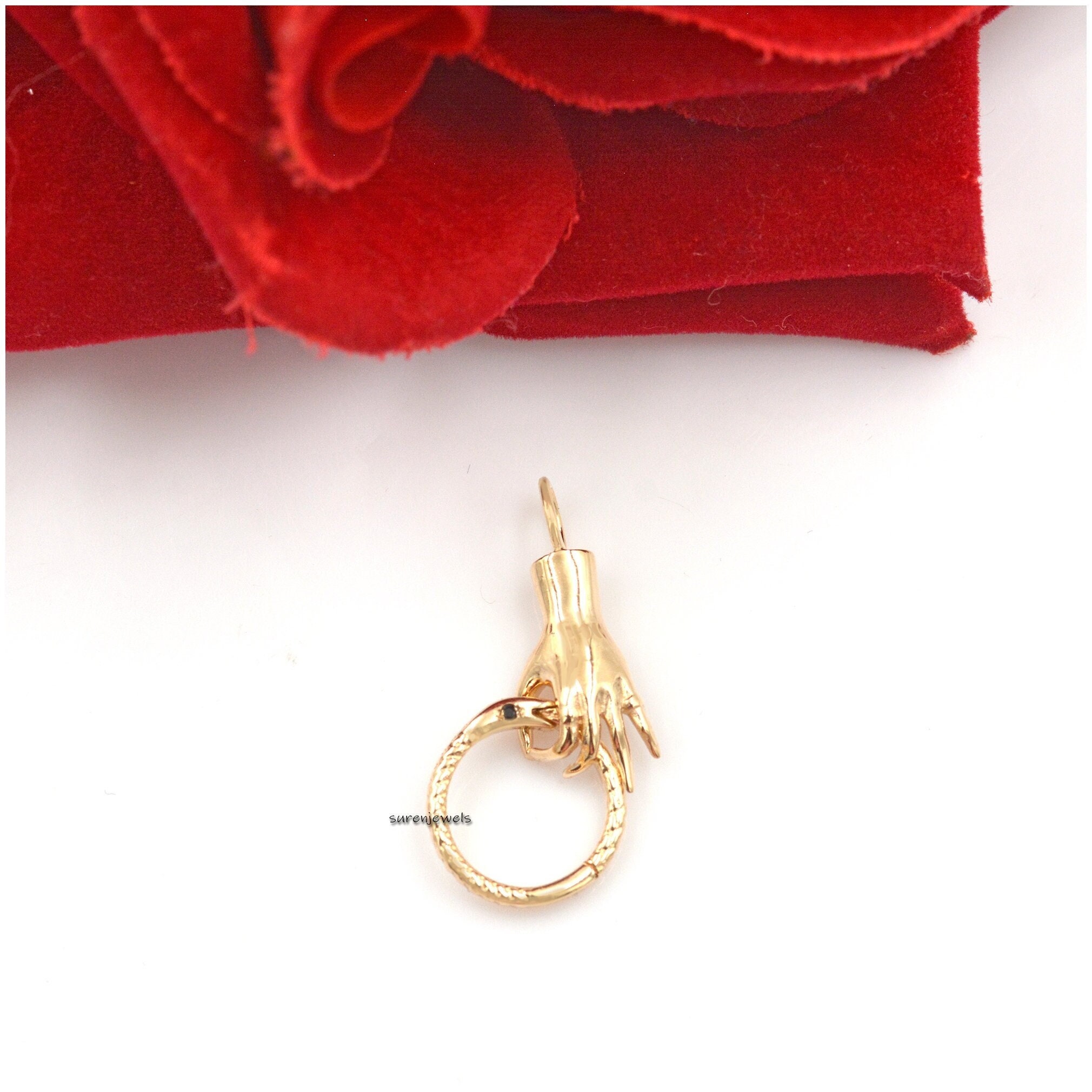 14k Gold Helping Hand Charm Holder: Figa Hand Pendant - View 2 - Suren Jewels | SKU: SJP1196-SLYGDI