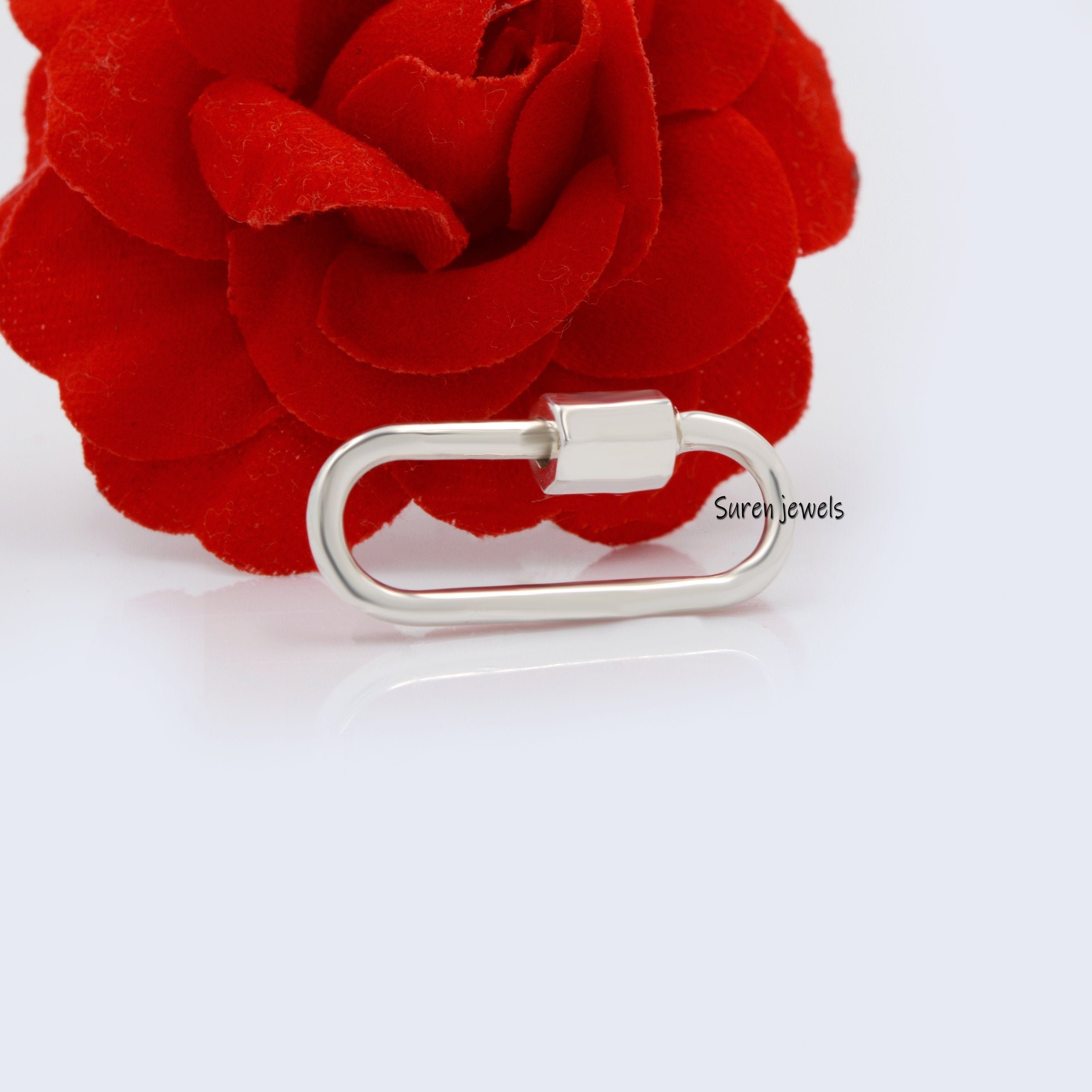 14K Solid Gold Carabiner Lock: 25mm Pendant - View 5 - Suren Jewels | SKU: SJC130-14KYG