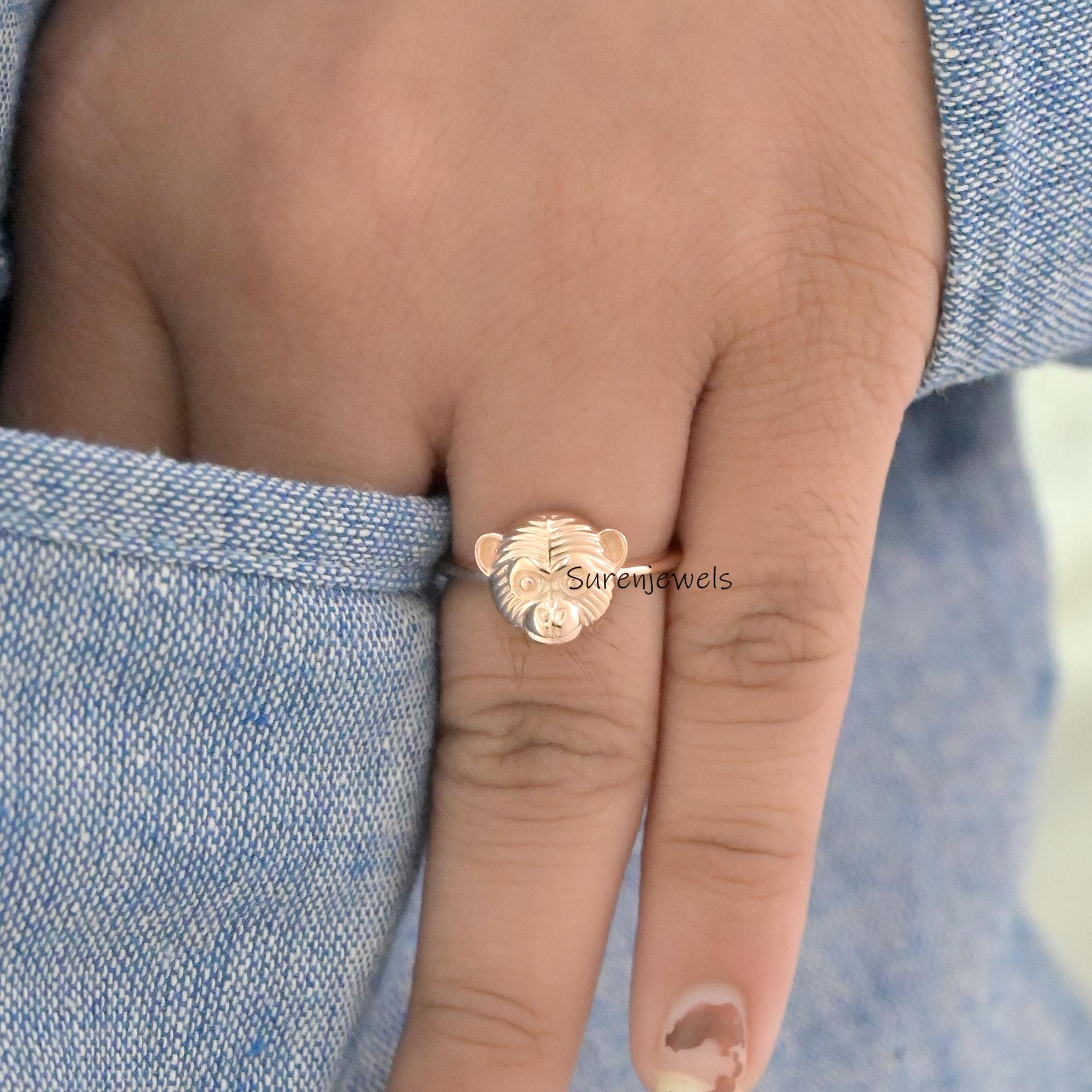 14k Gold Chimpanzee Ring: Dainty Solid Gold Monkey Jewelry - View 6 - Suren Jewels | SKU: SJR2902-SLRG-US-6